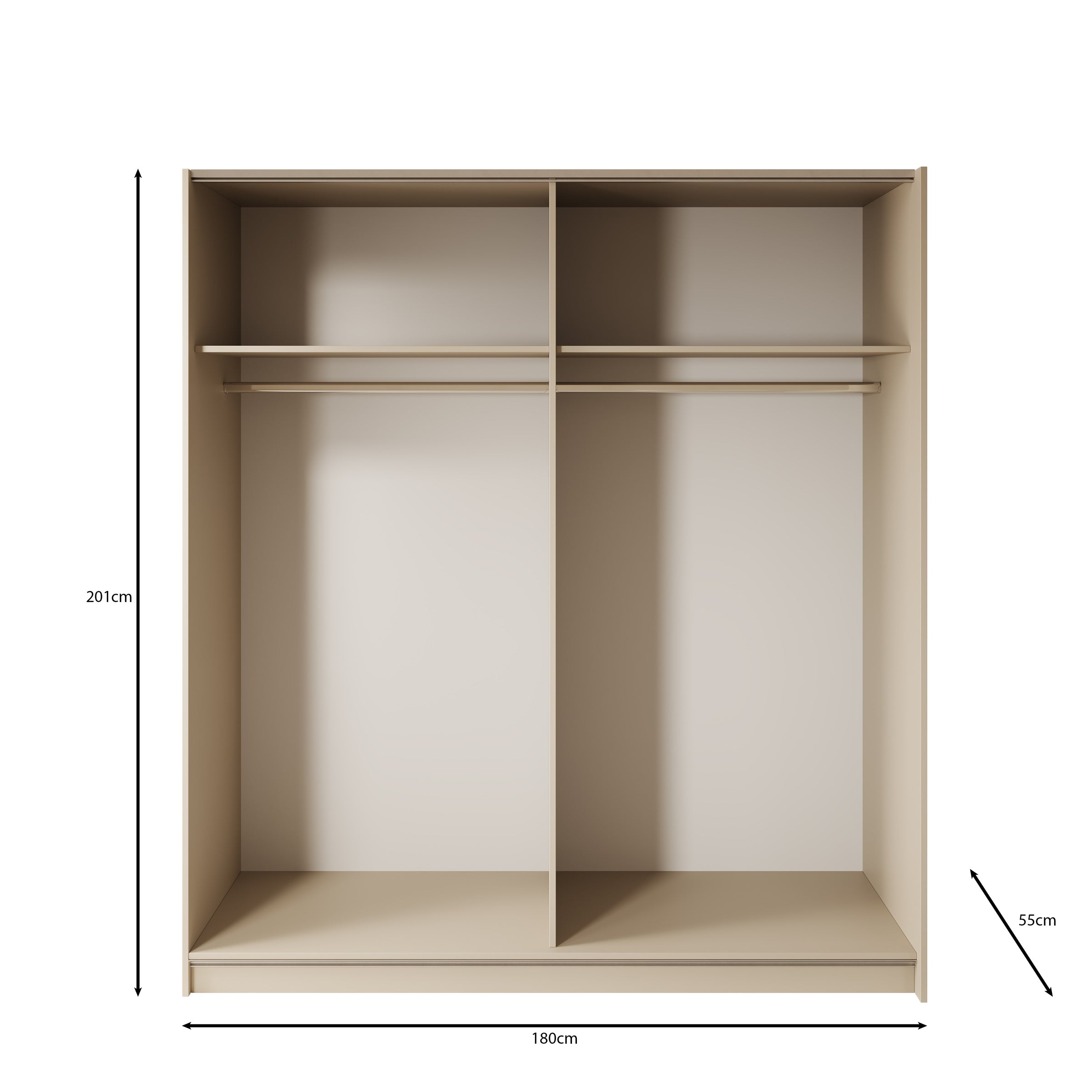Luce - Kledingkast met schuifdeuren - Beige - 180x55x201 cm