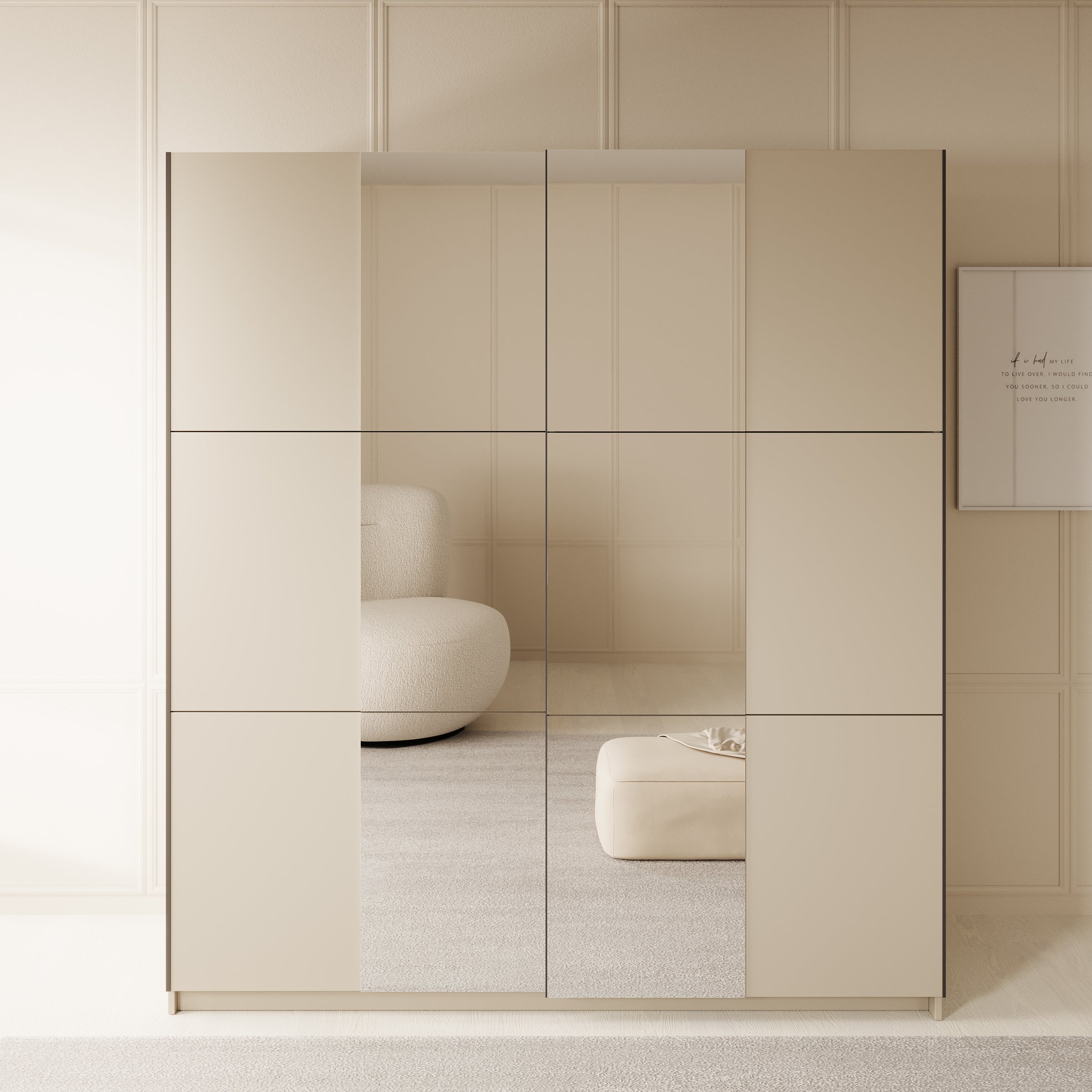 Luce - Kledingkast met schuifdeuren - Beige - 180x55x201 cm