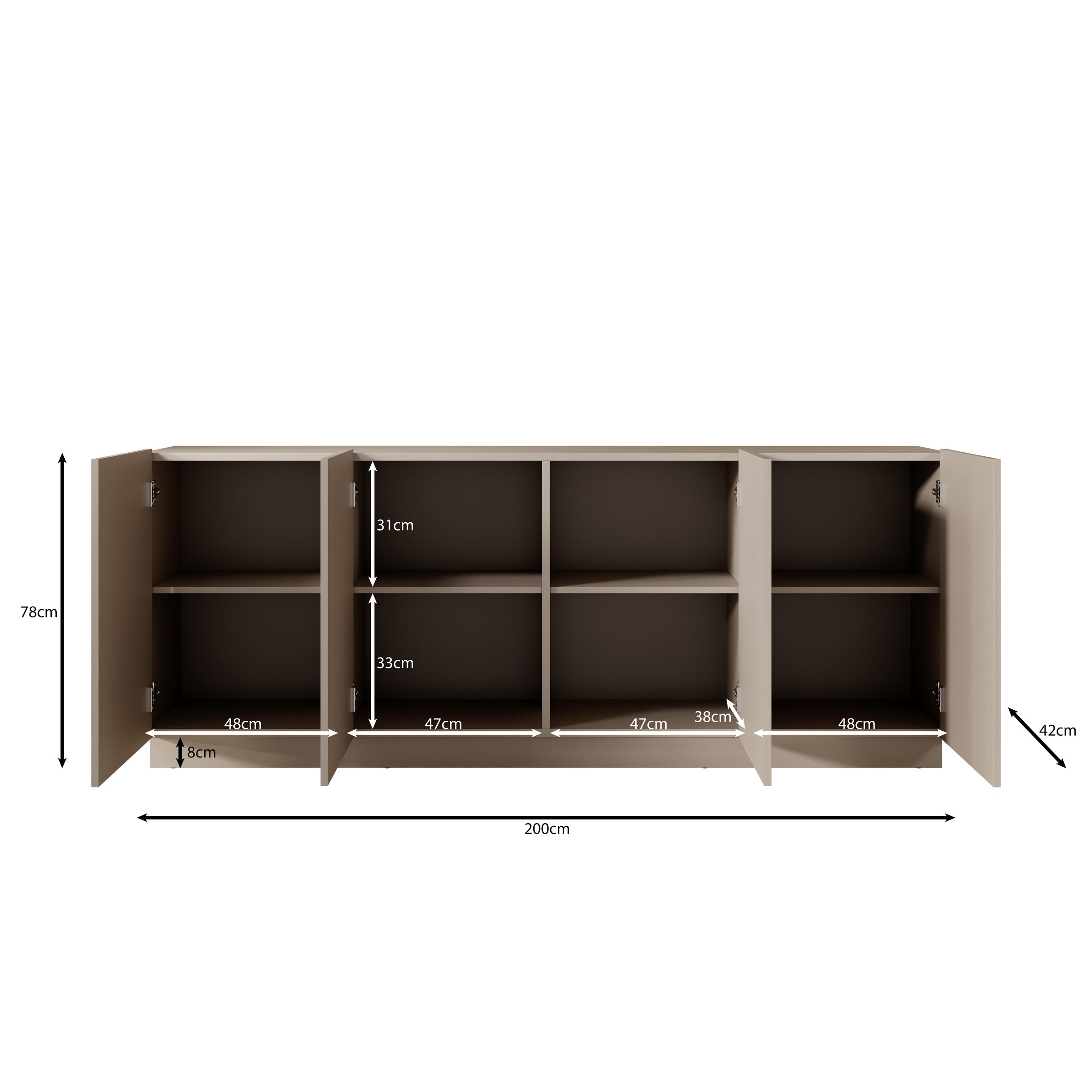 Lucera - Dressoir - Beige - 200x42x78 cm
