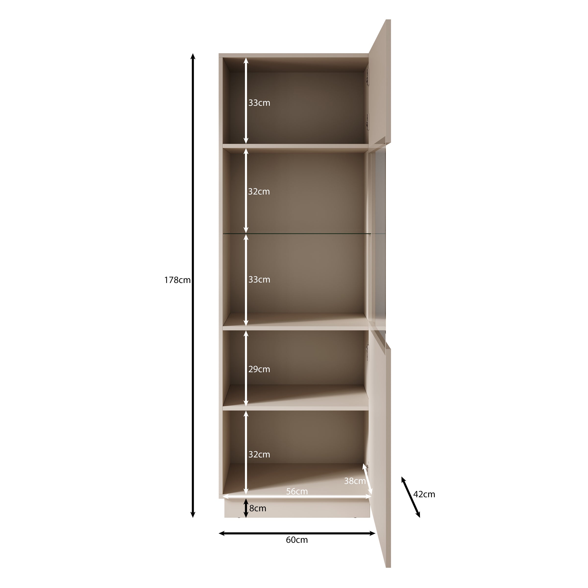 Lucera - Vitrinekast - Zwart - 60x42x178 cm