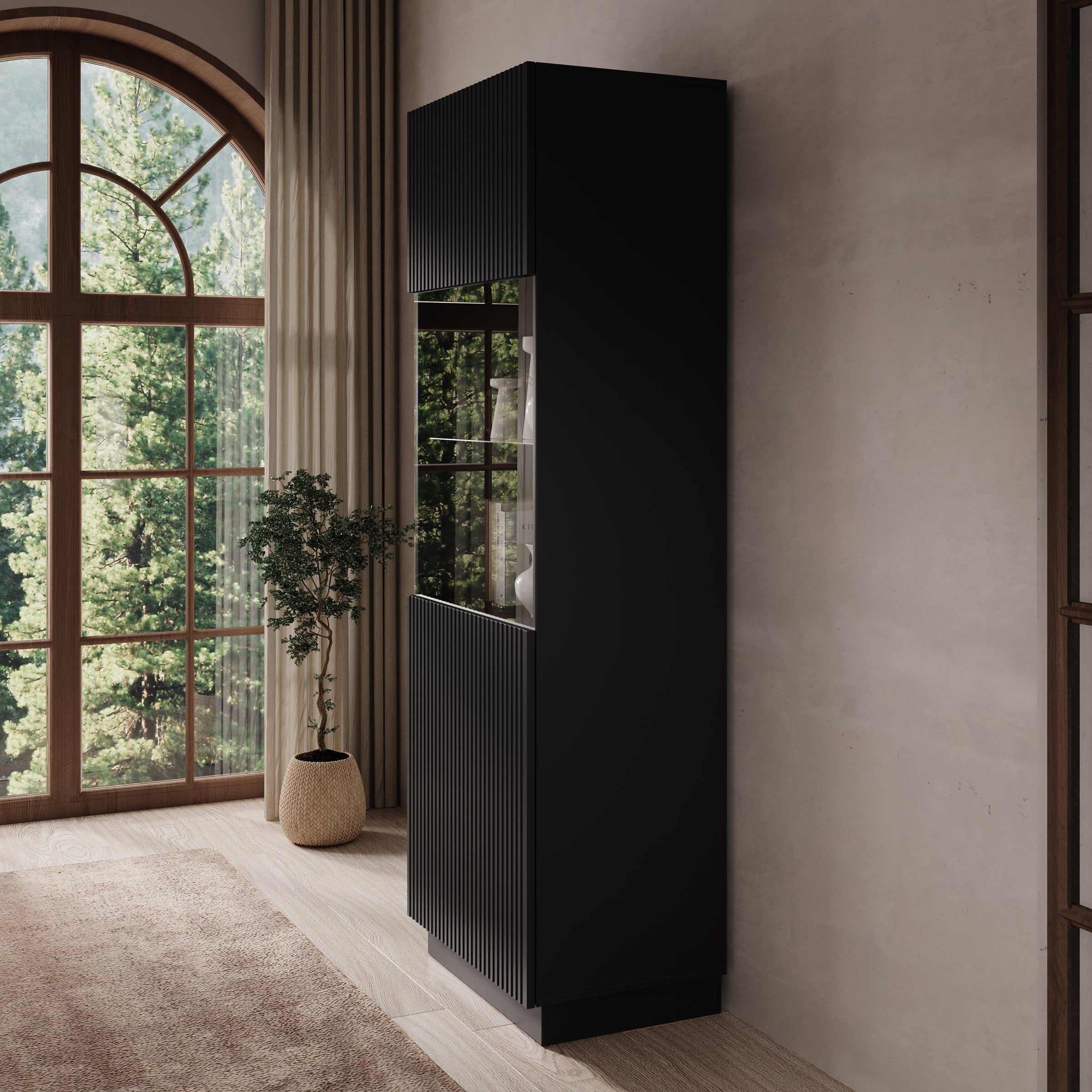 Lucera - Vitrinekast - Zwart - 60x42x178 cm