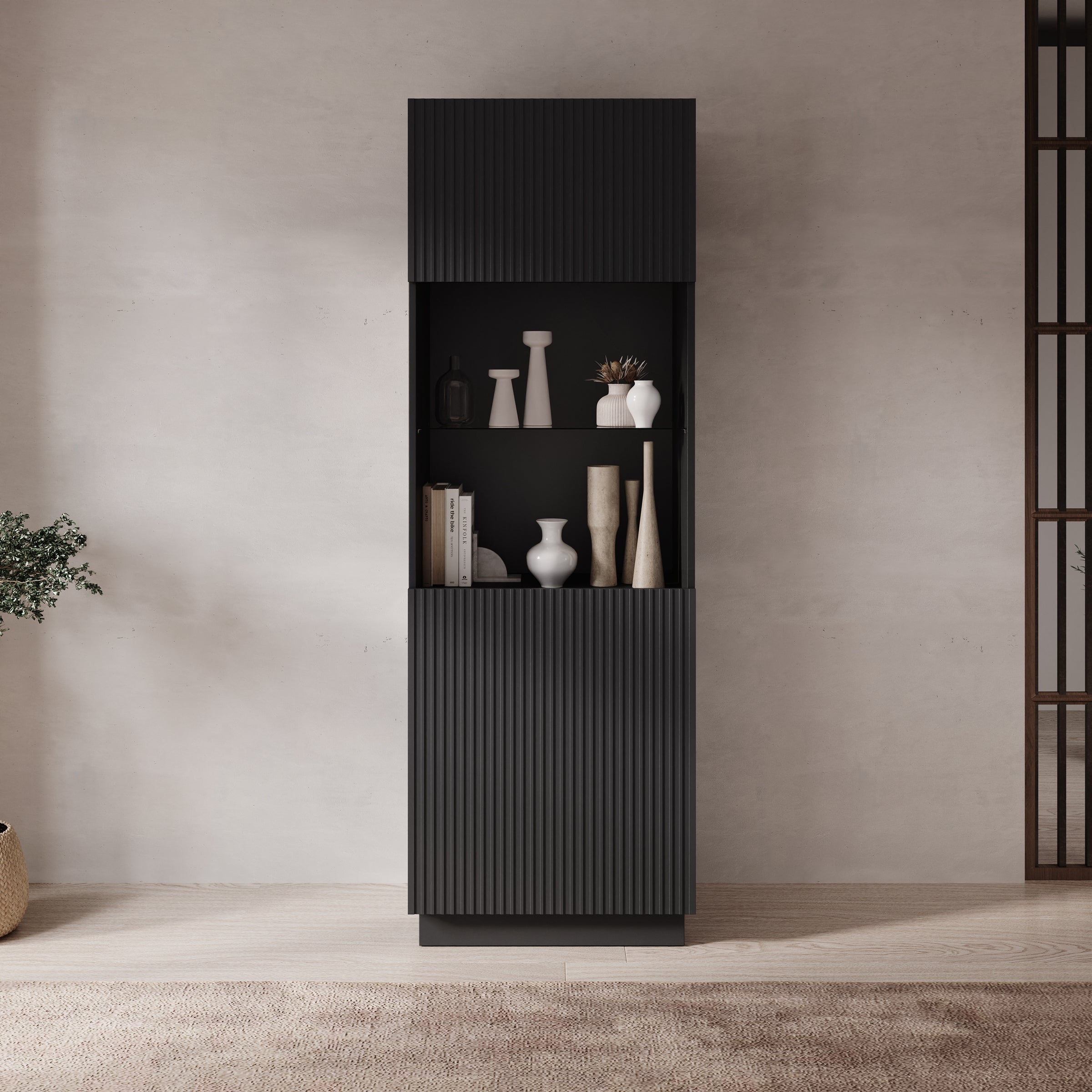 Lucera - Vitrinekast - Zwart - 60x42x178 cm