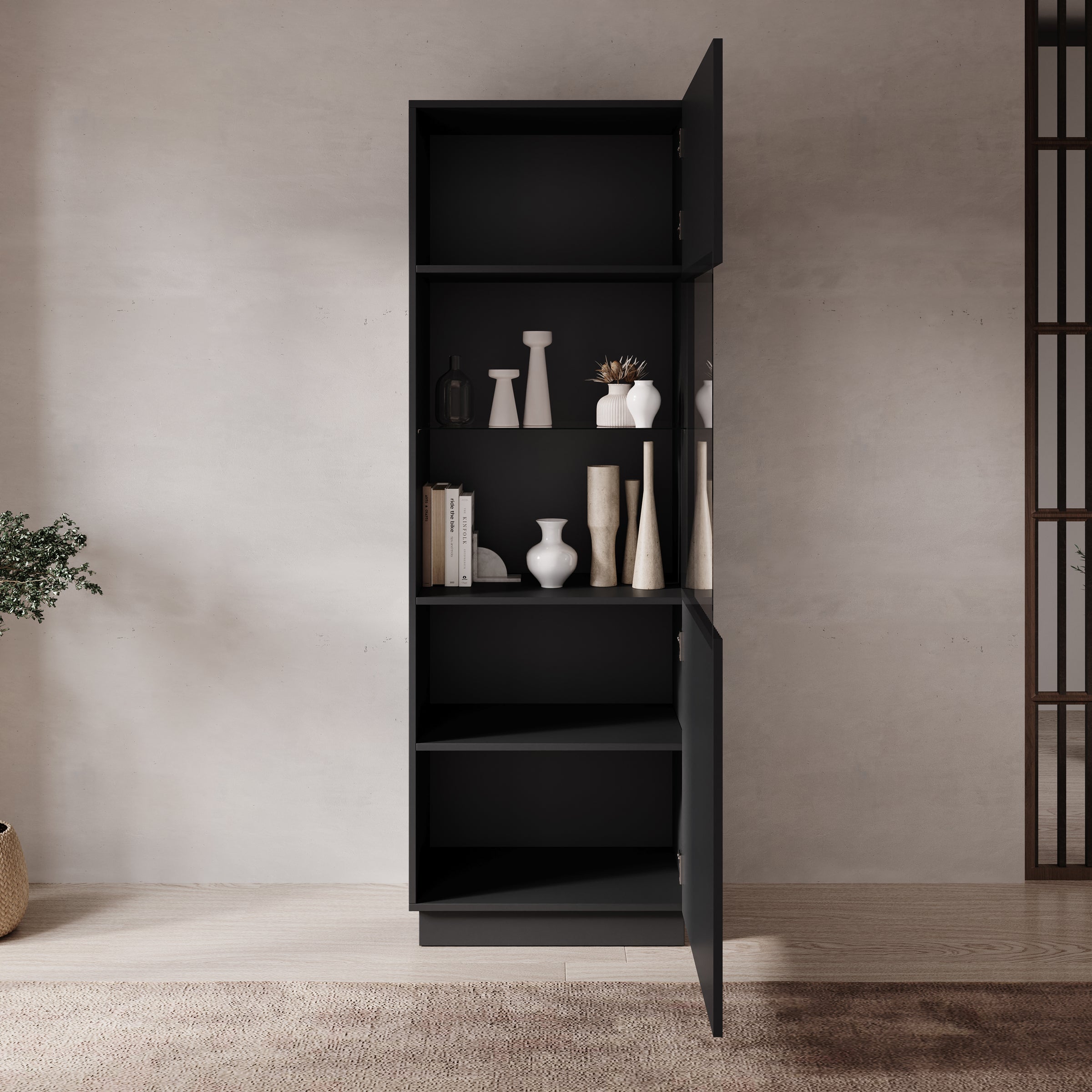 Lucera - Vitrinekast - Zwart - 60x42x178 cm