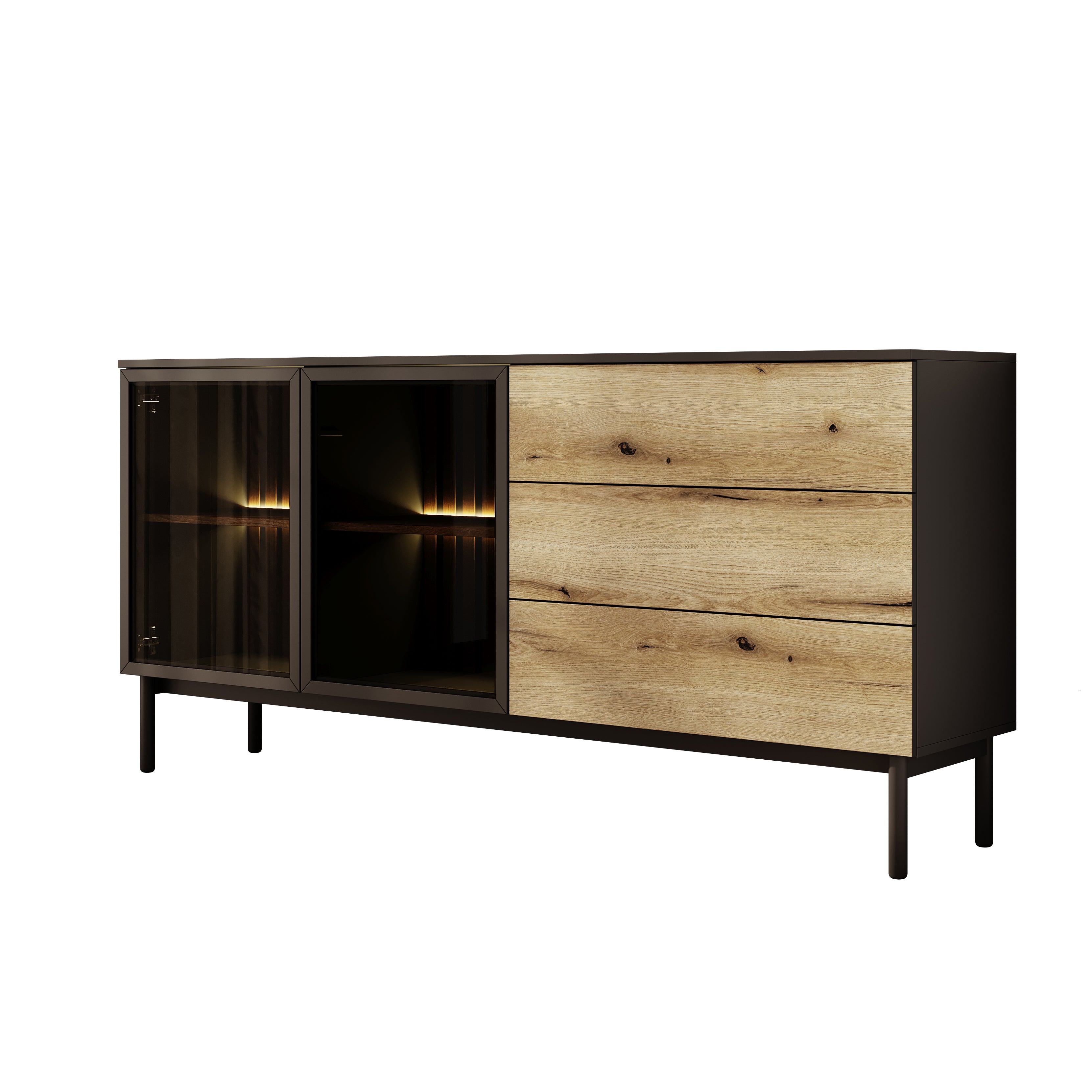 Ludwig - Dressoir - Zwart/eiken - 180x39x85 cm