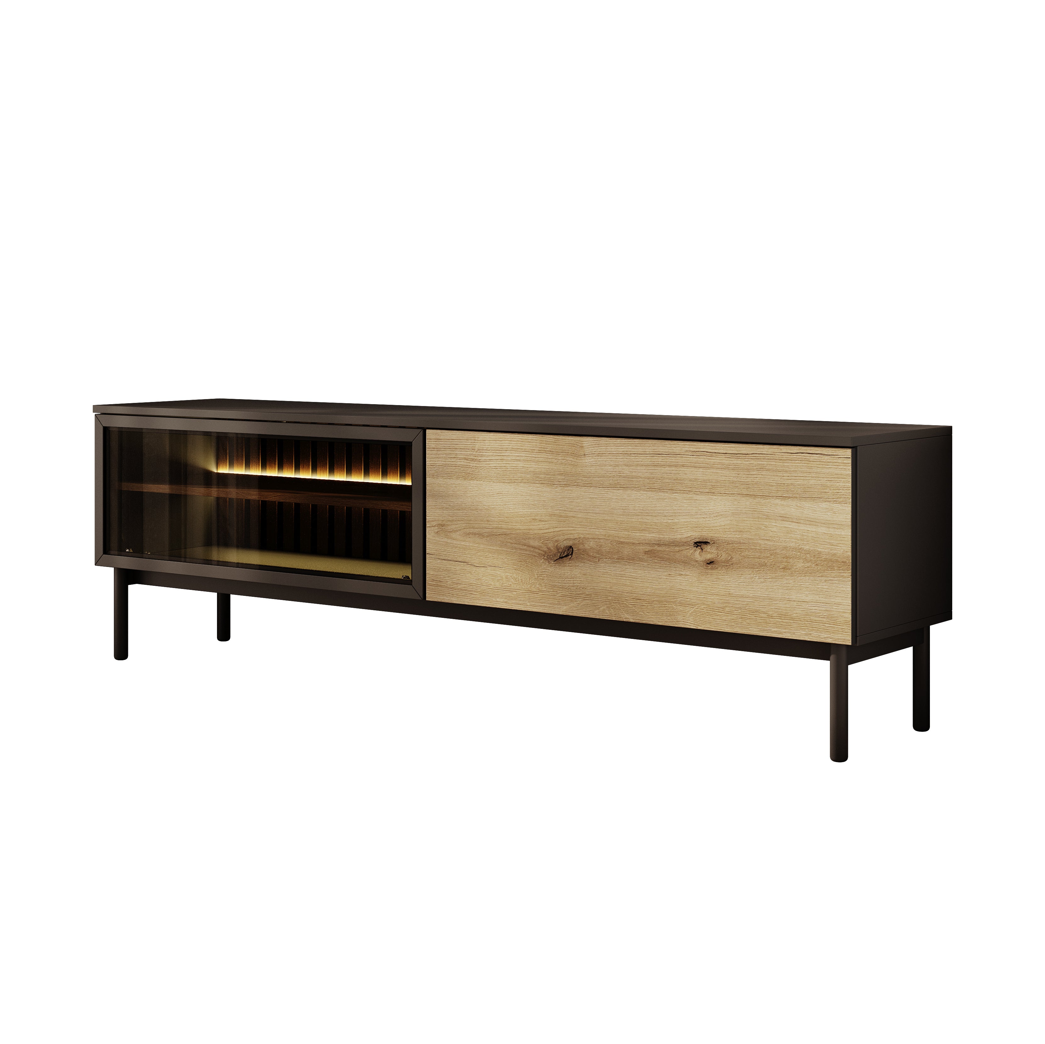 Ludwig - TV-Meubel met verlichting - Zwart/eiken - 180 cm
