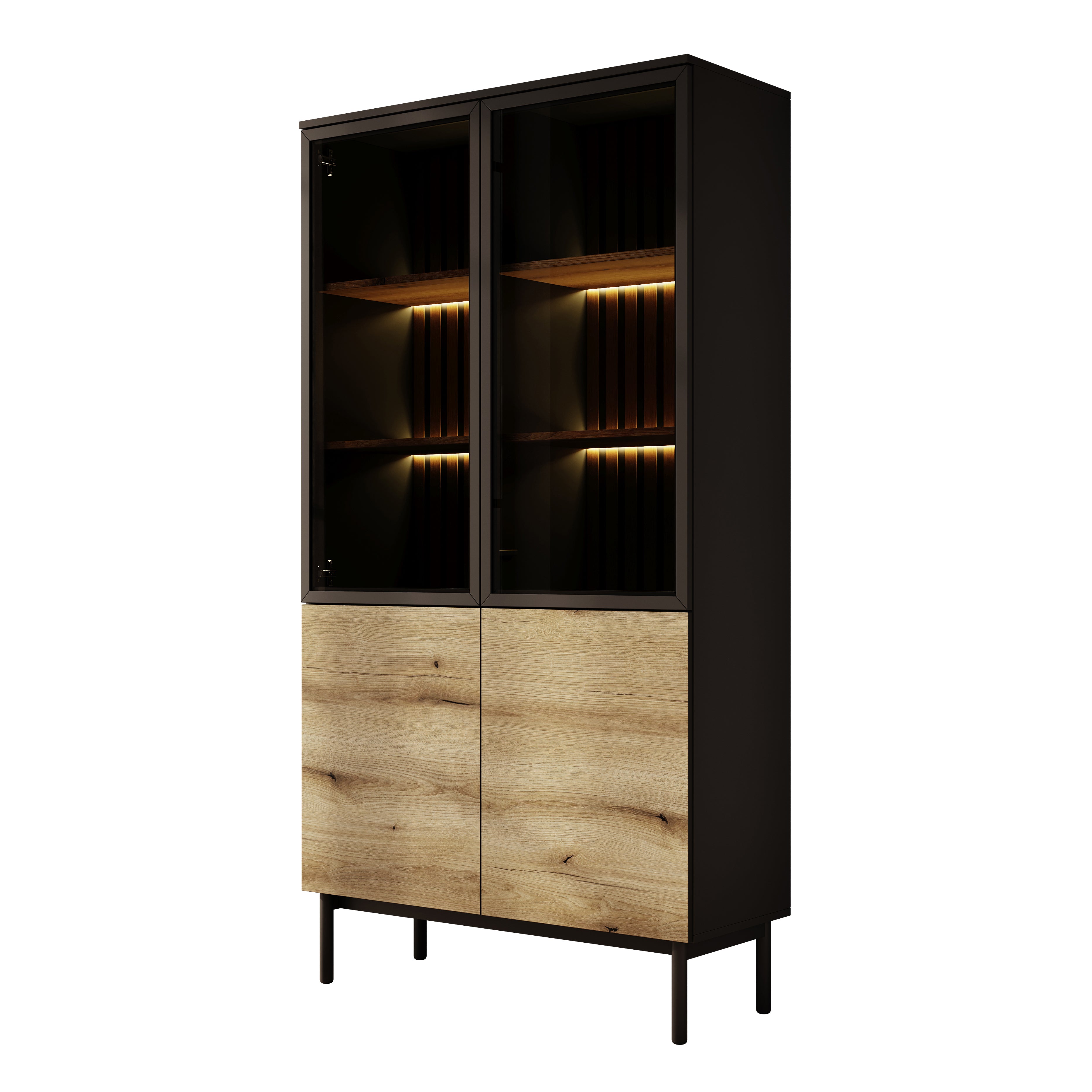 Ludwig - Vitrinekast - Zwart/eiken - 100x39x188 cm