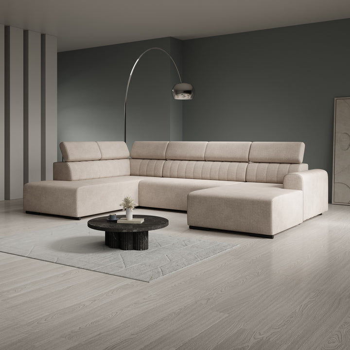 Lumae - Hoekbank 6-zits met chaise longue - Stof beige - Links
