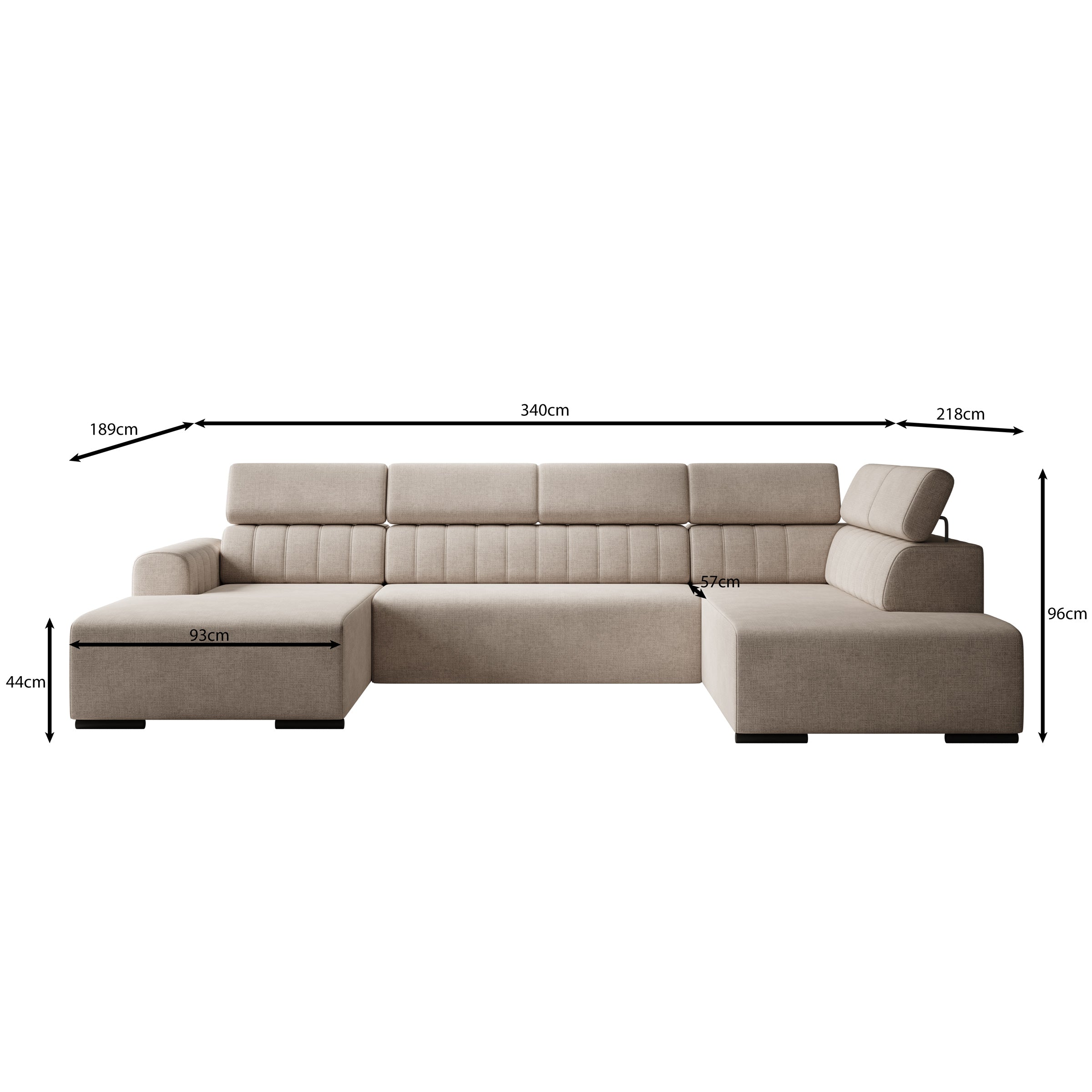 Lumae - Hoekbank 6-zits met chaise longue - Stof beige - Links