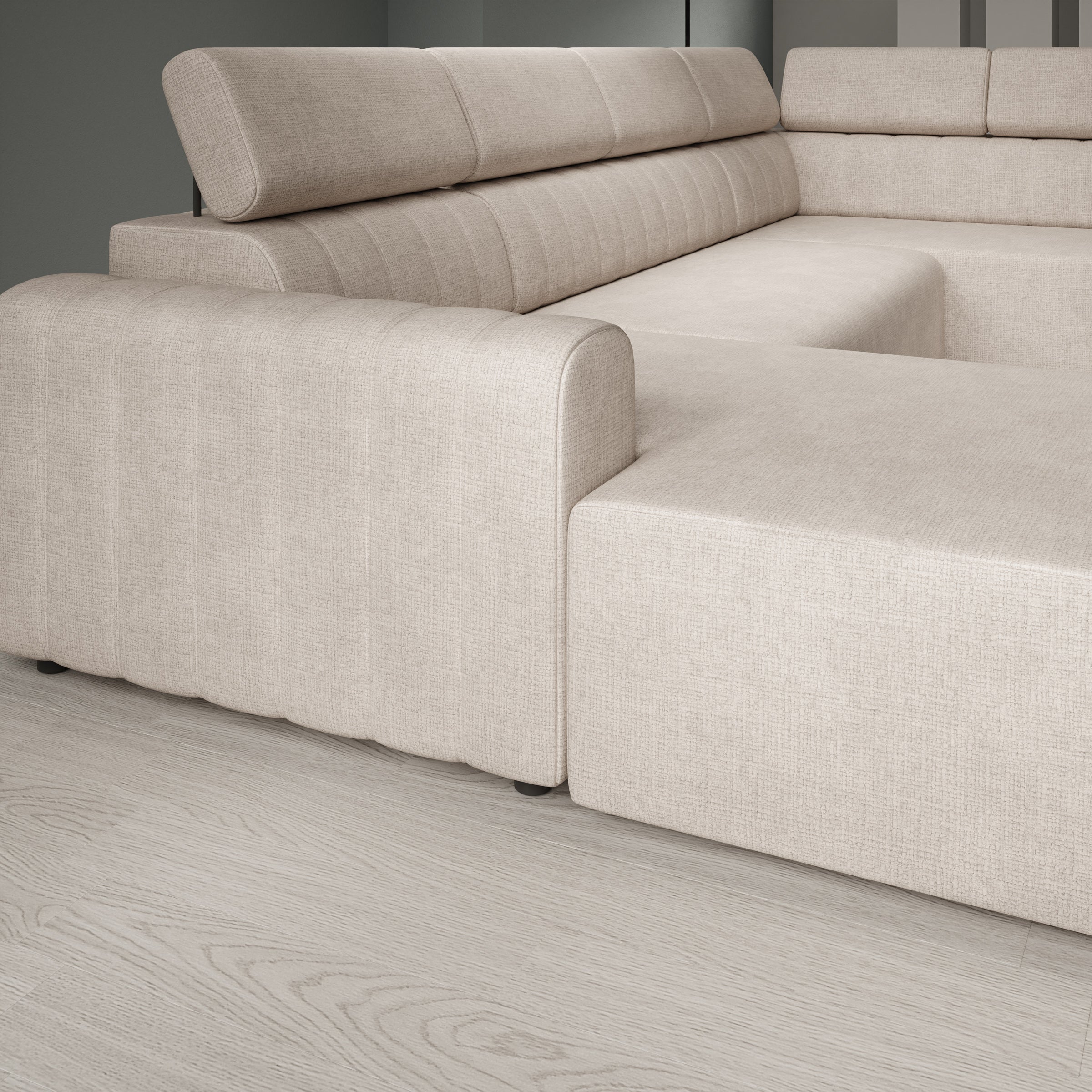 Lumae - Hoekbank 6-zits met chaise longue - Stof beige - Links