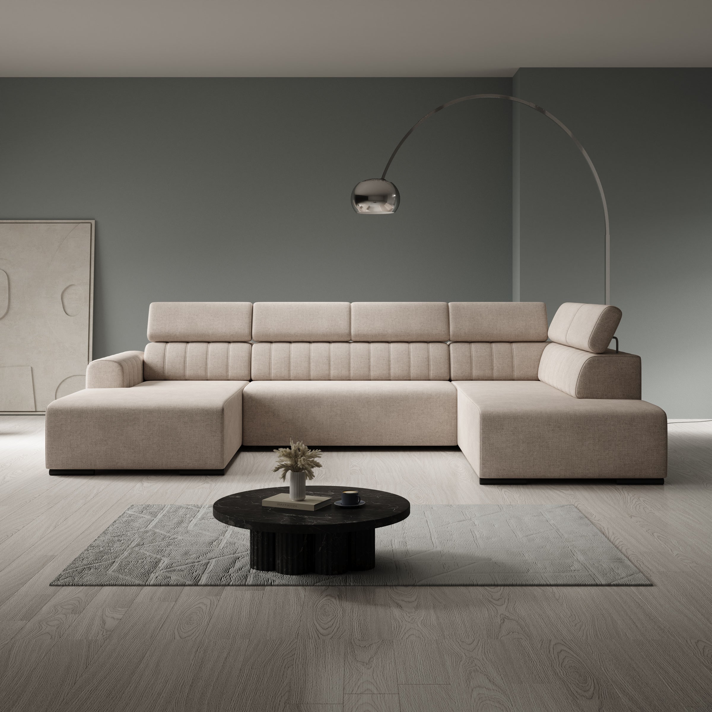 Lumae - Hoekbank 6-zits met chaise longue - Stof beige - Links