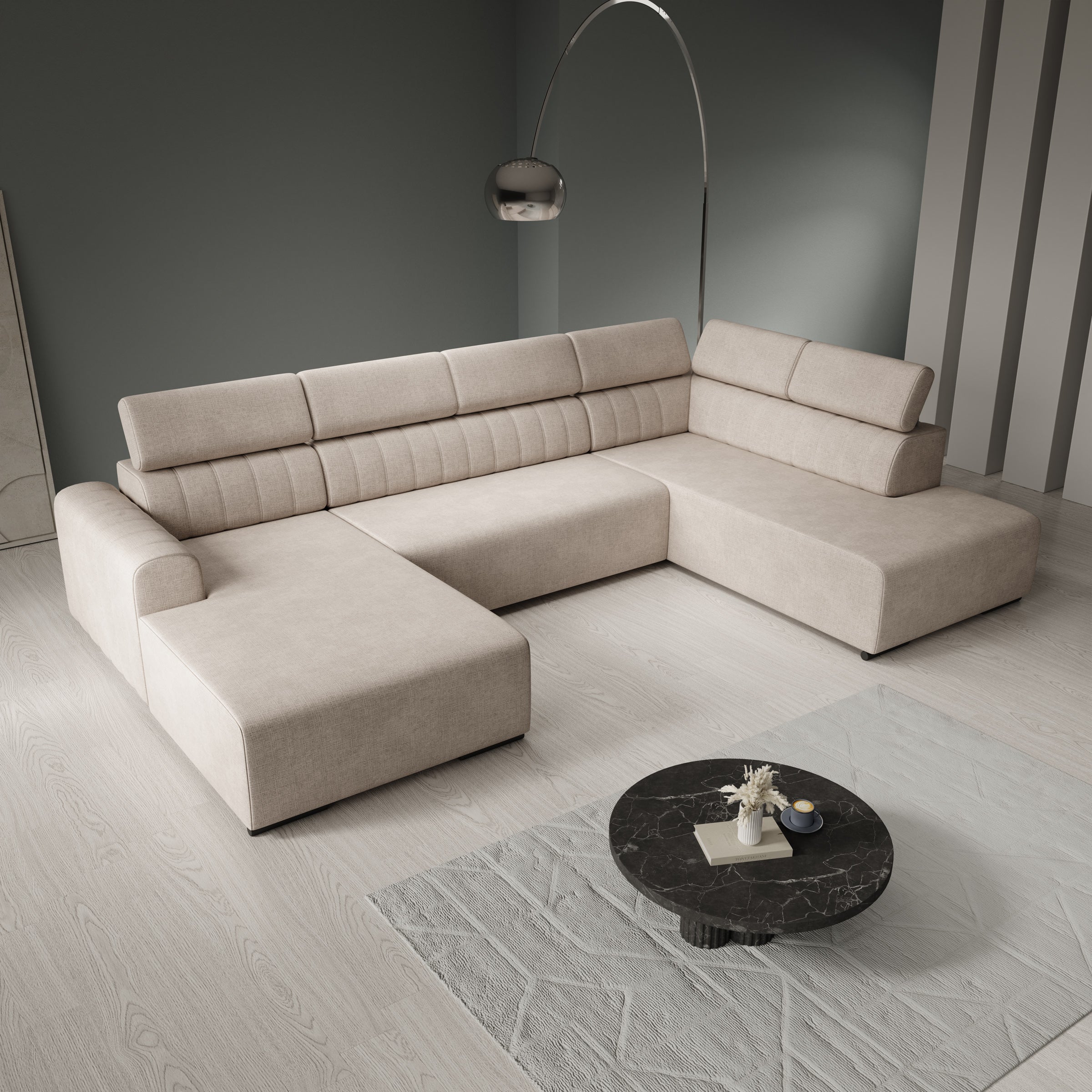 Lumae - Hoekbank 6-zits met chaise longue - Stof beige - Links