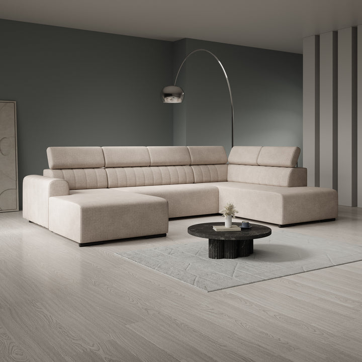 Lumae - Hoekbank 6-zits met chaise longue - Stof beige - Rechts