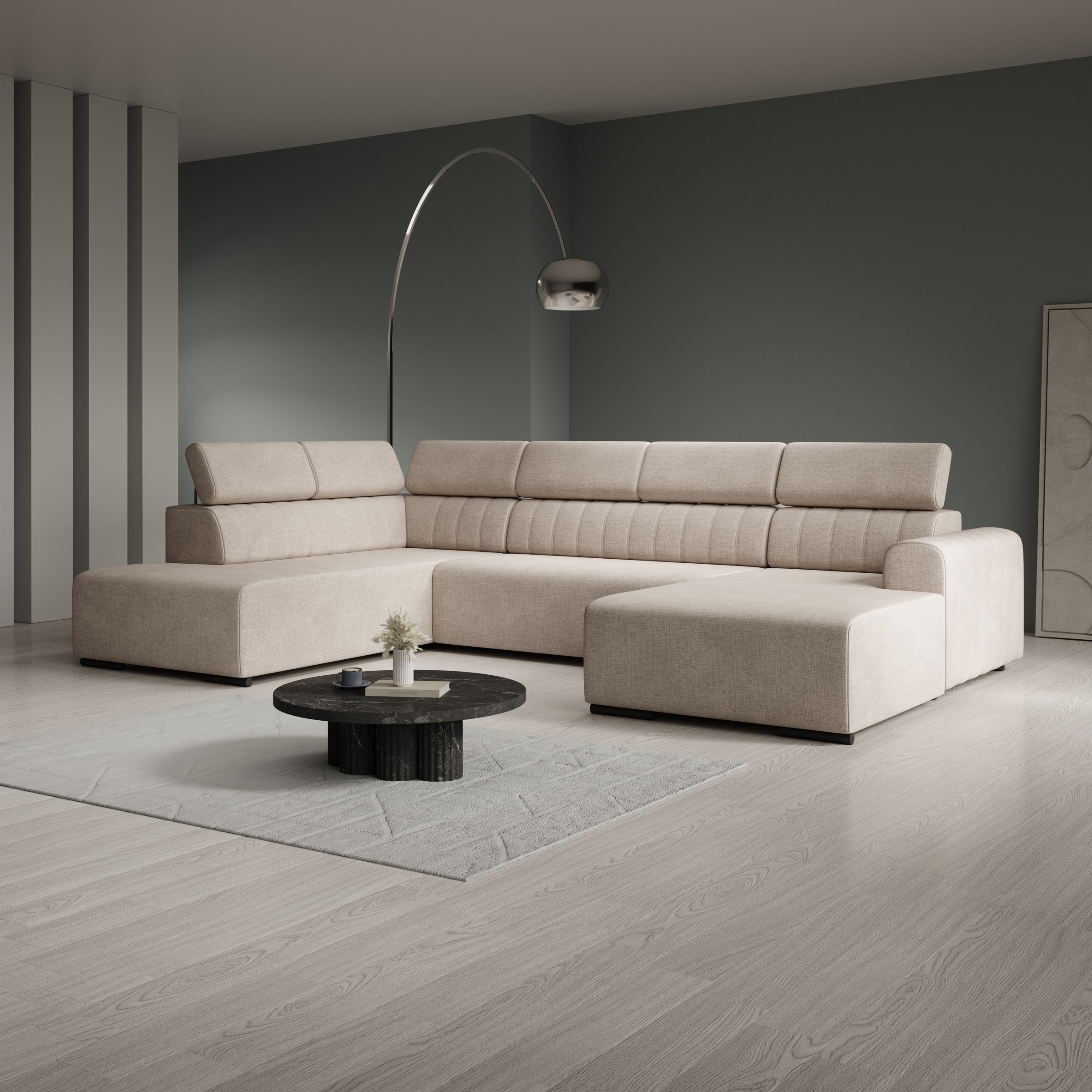Lumae - Hoekbank 6-zits met chaise longue - Stof beige - Rechts