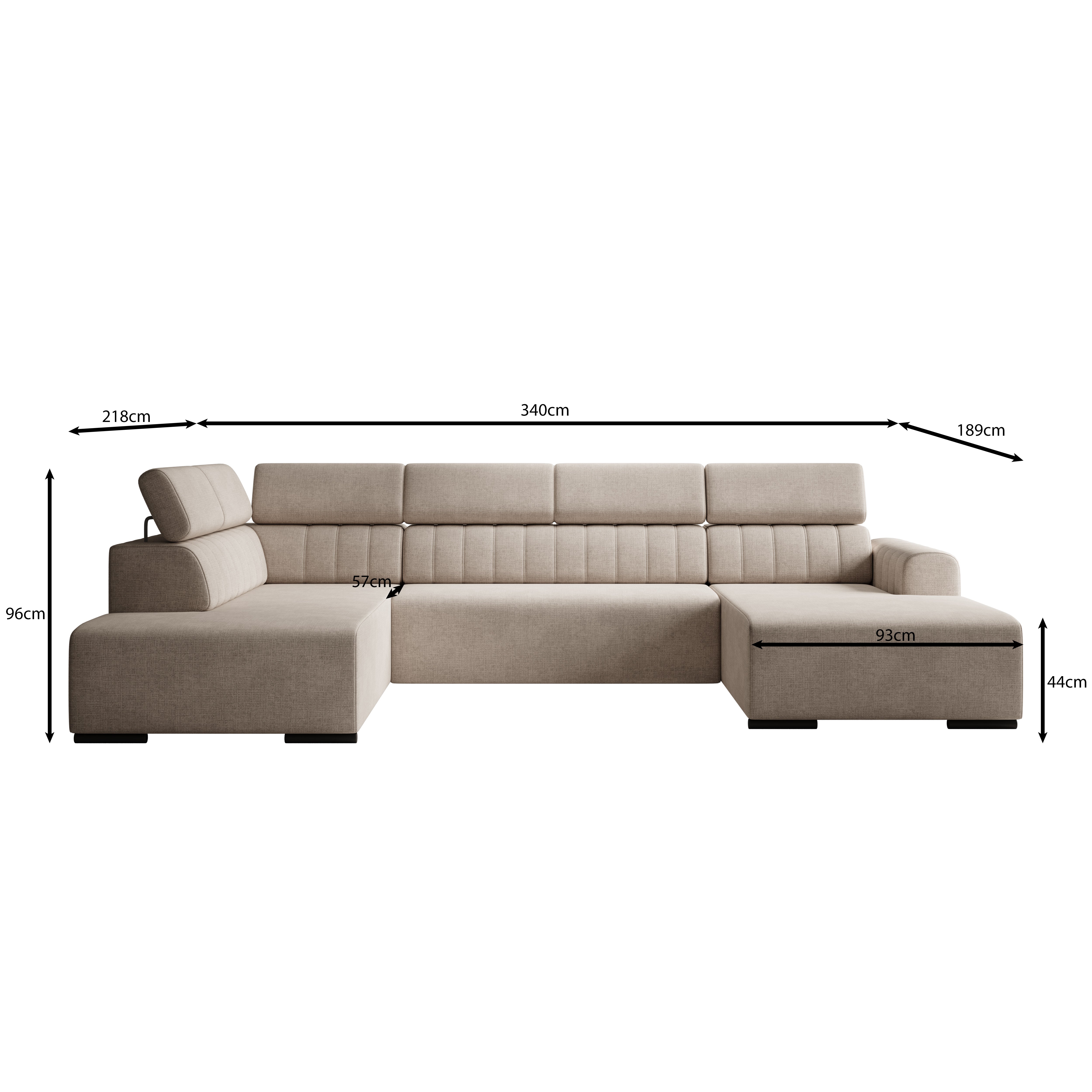 Lumae - Hoekbank 6-zits met chaise longue - Stof beige - Rechts