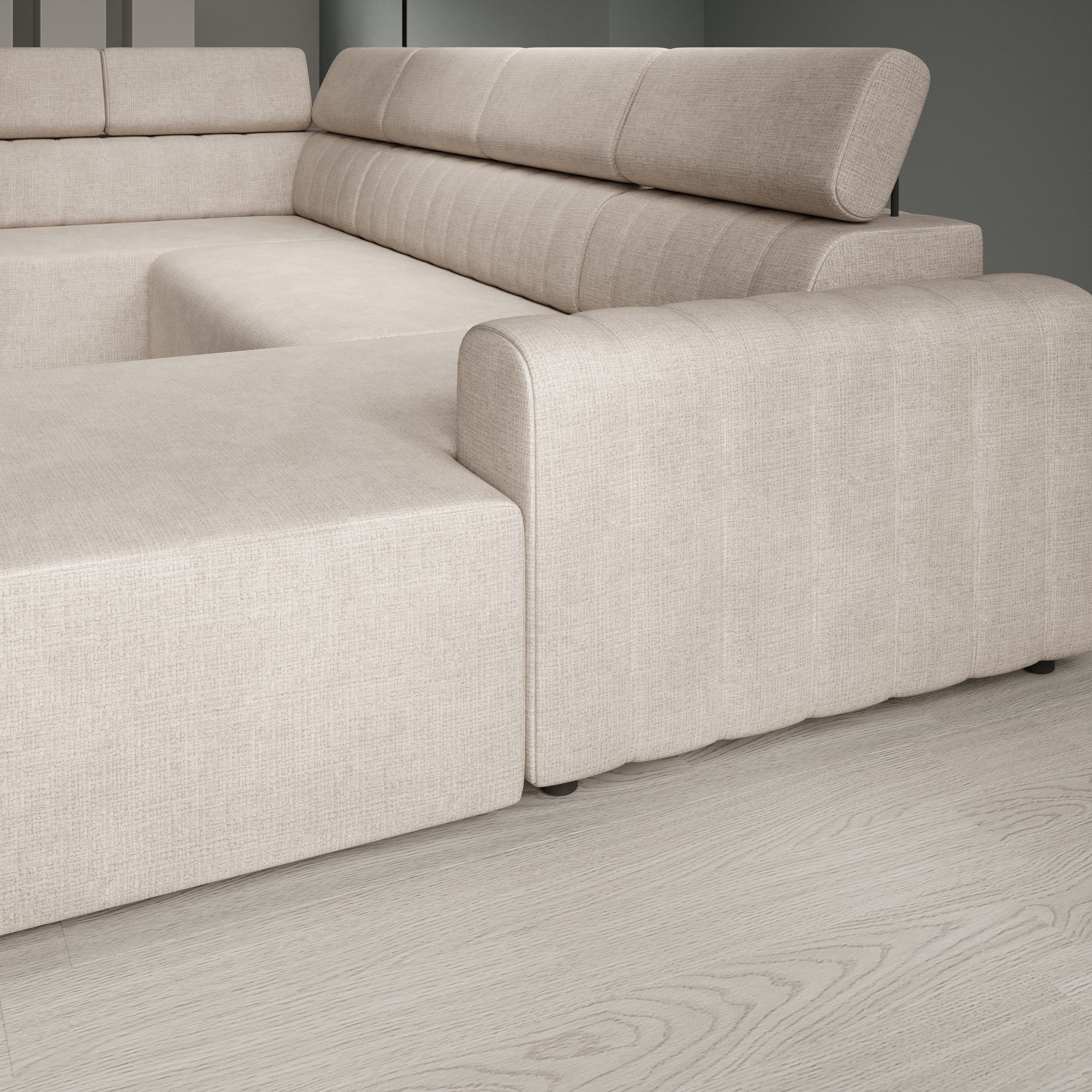 Lumae - Hoekbank 6-zits met chaise longue - Stof beige - Rechts