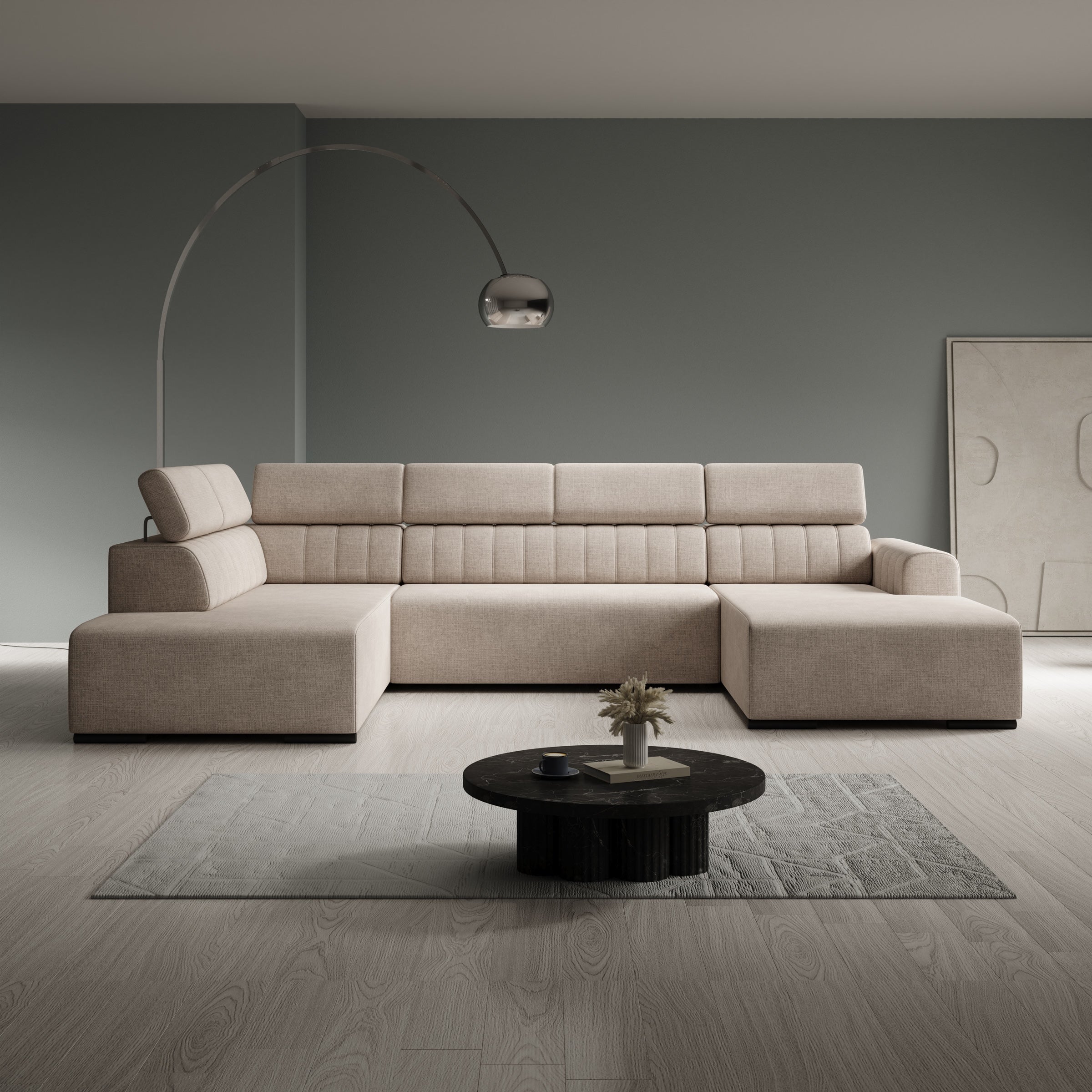 Lumae - Hoekbank 6-zits met chaise longue - Stof beige - Rechts