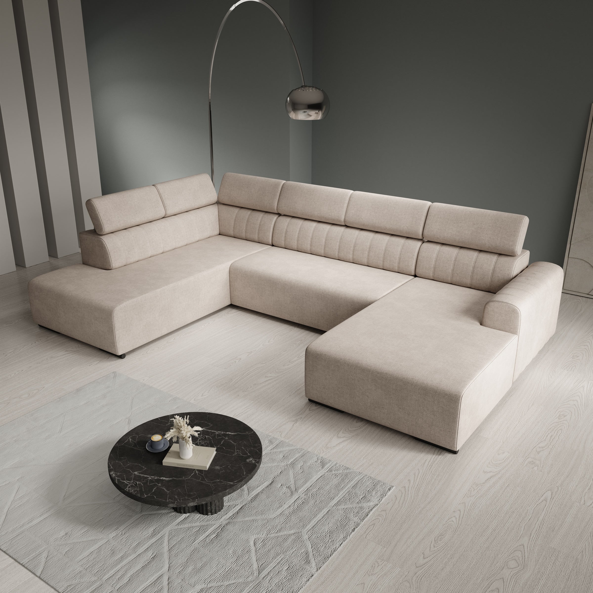 Lumae - Hoekbank 6-zits met chaise longue - Stof beige - Rechts