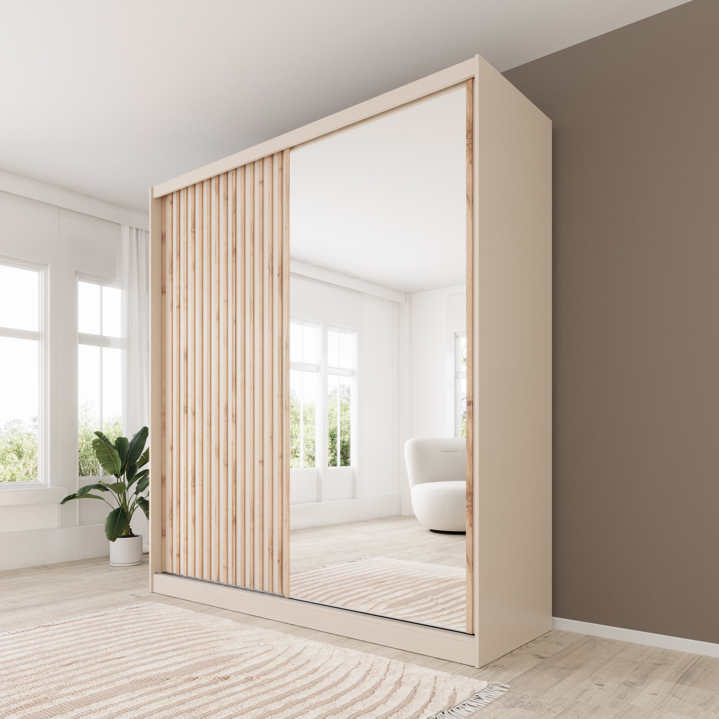 Lumivera - Kledingkast met schuifdeuren - Beige - 203x60x215