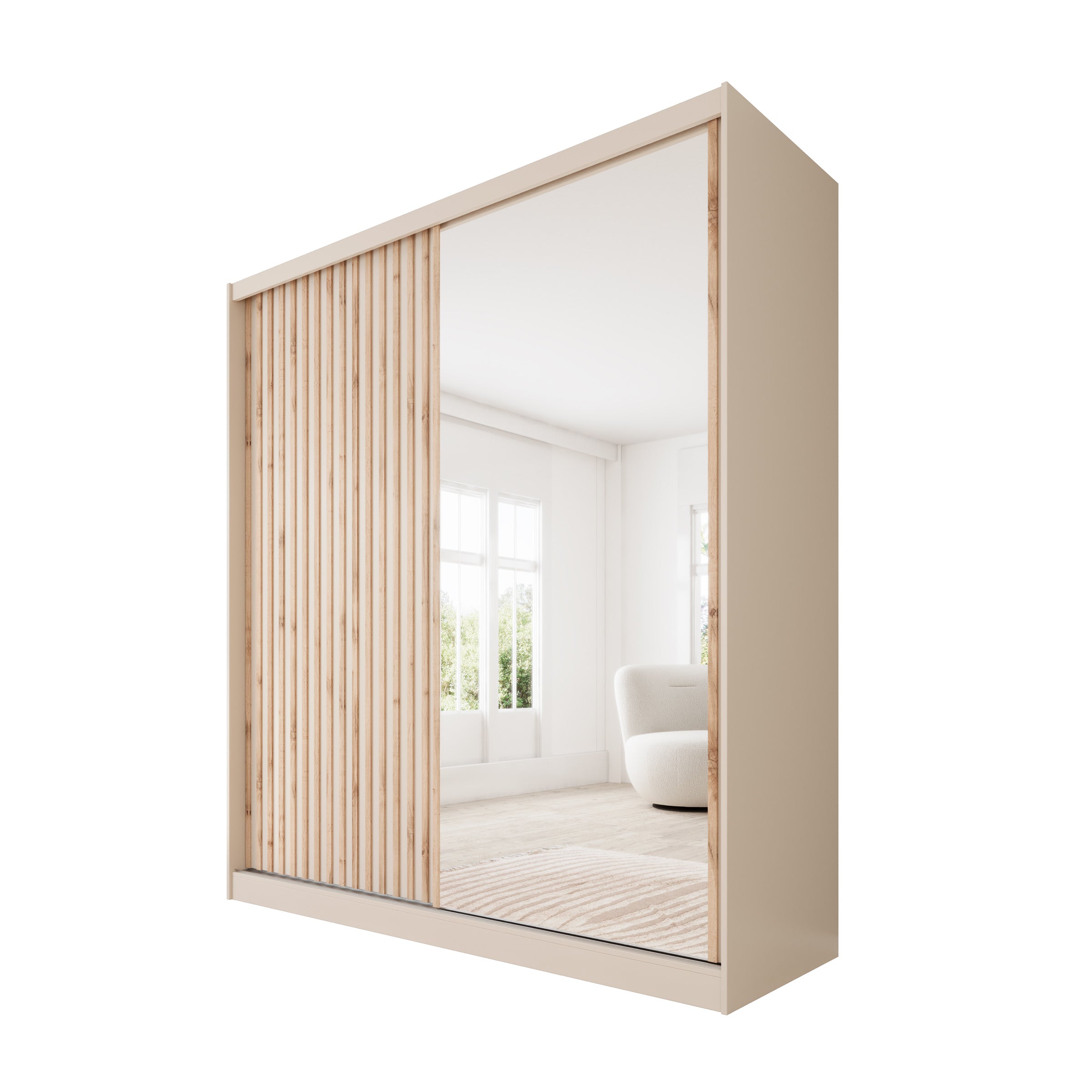 Lumivera - Kledingkast met schuifdeuren - Beige - 203x60x215
