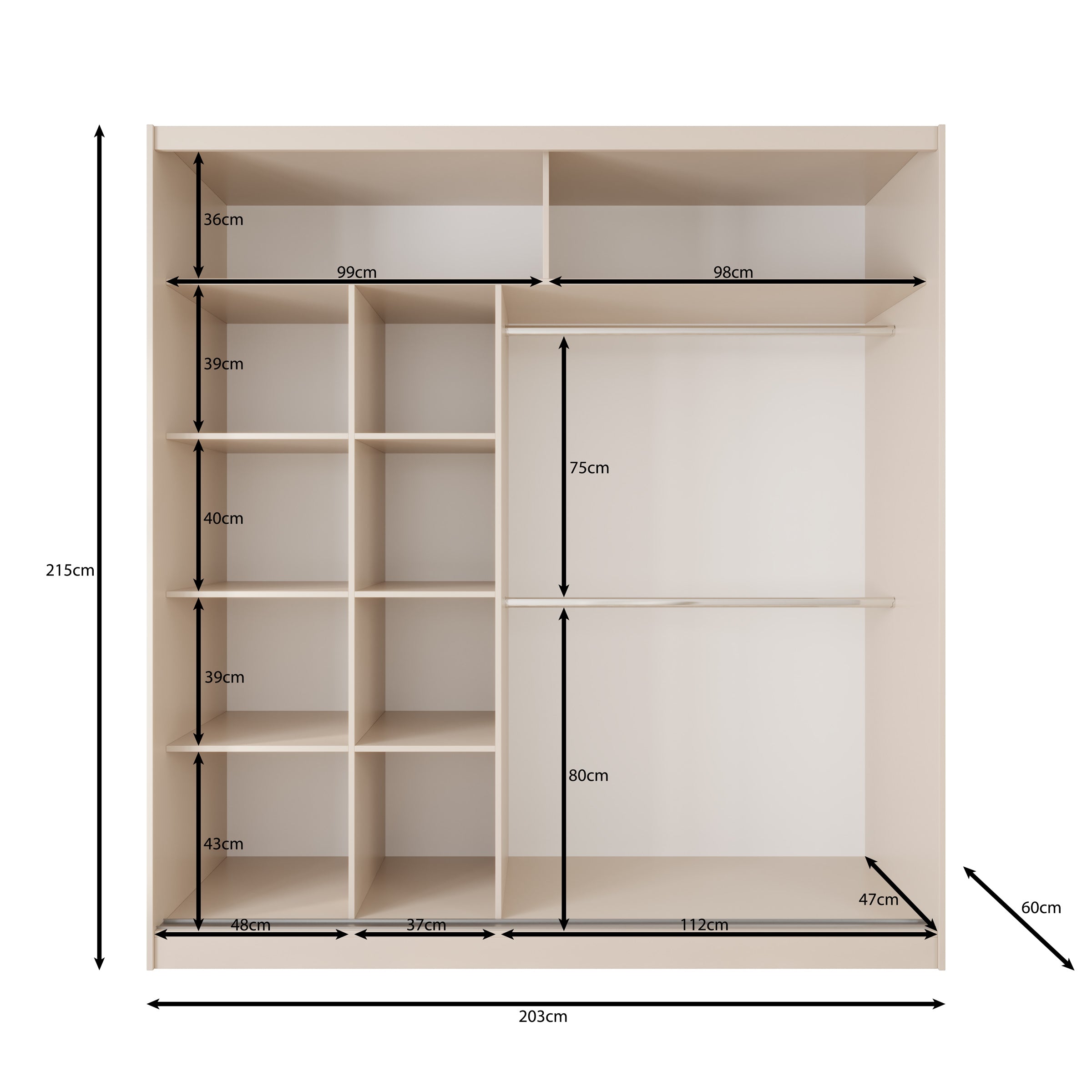 Lumivera - Kledingkast met schuifdeuren - Beige - 203x60x215