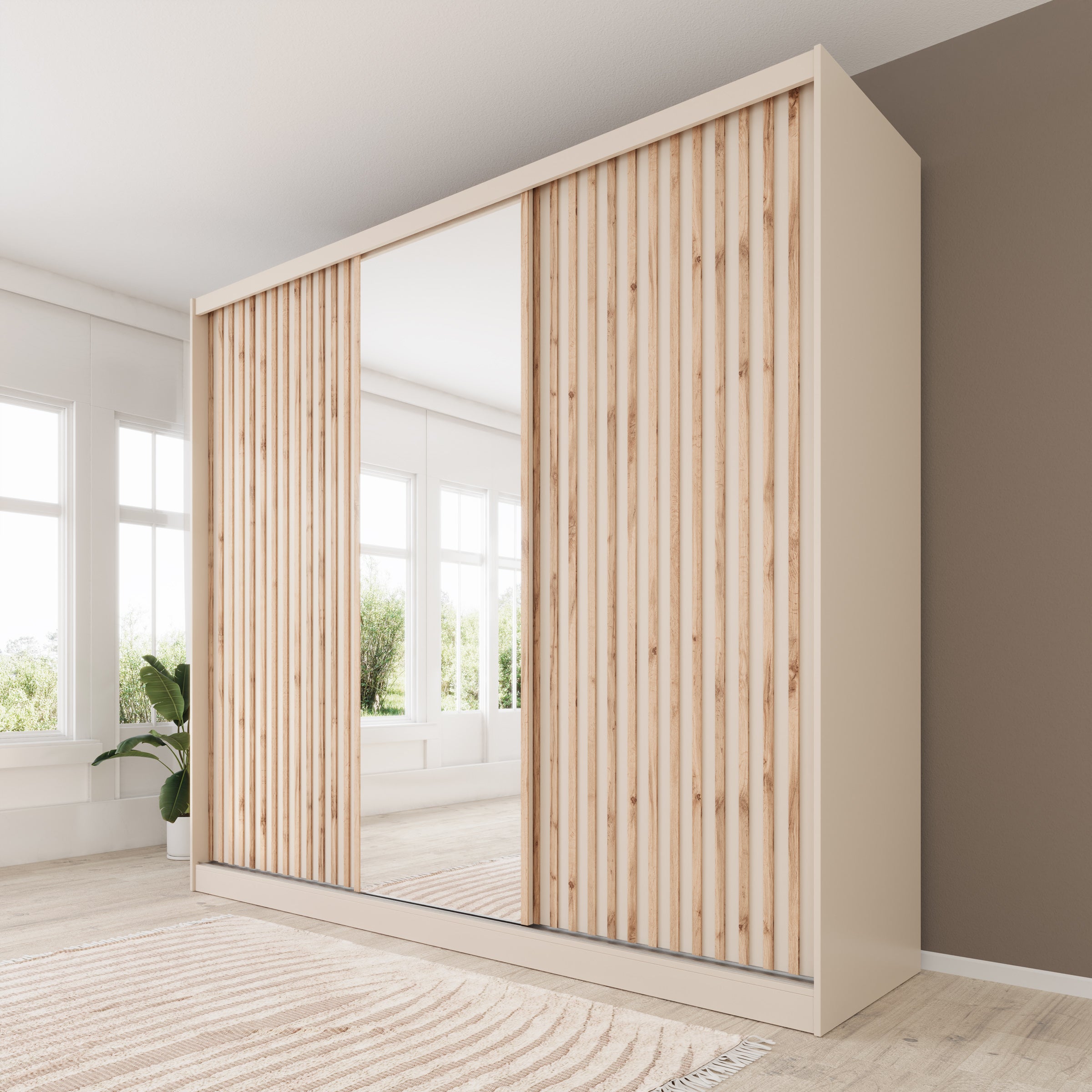 Lumivera - Kledingkast met schuifdeuren - Beige - 250x60x215