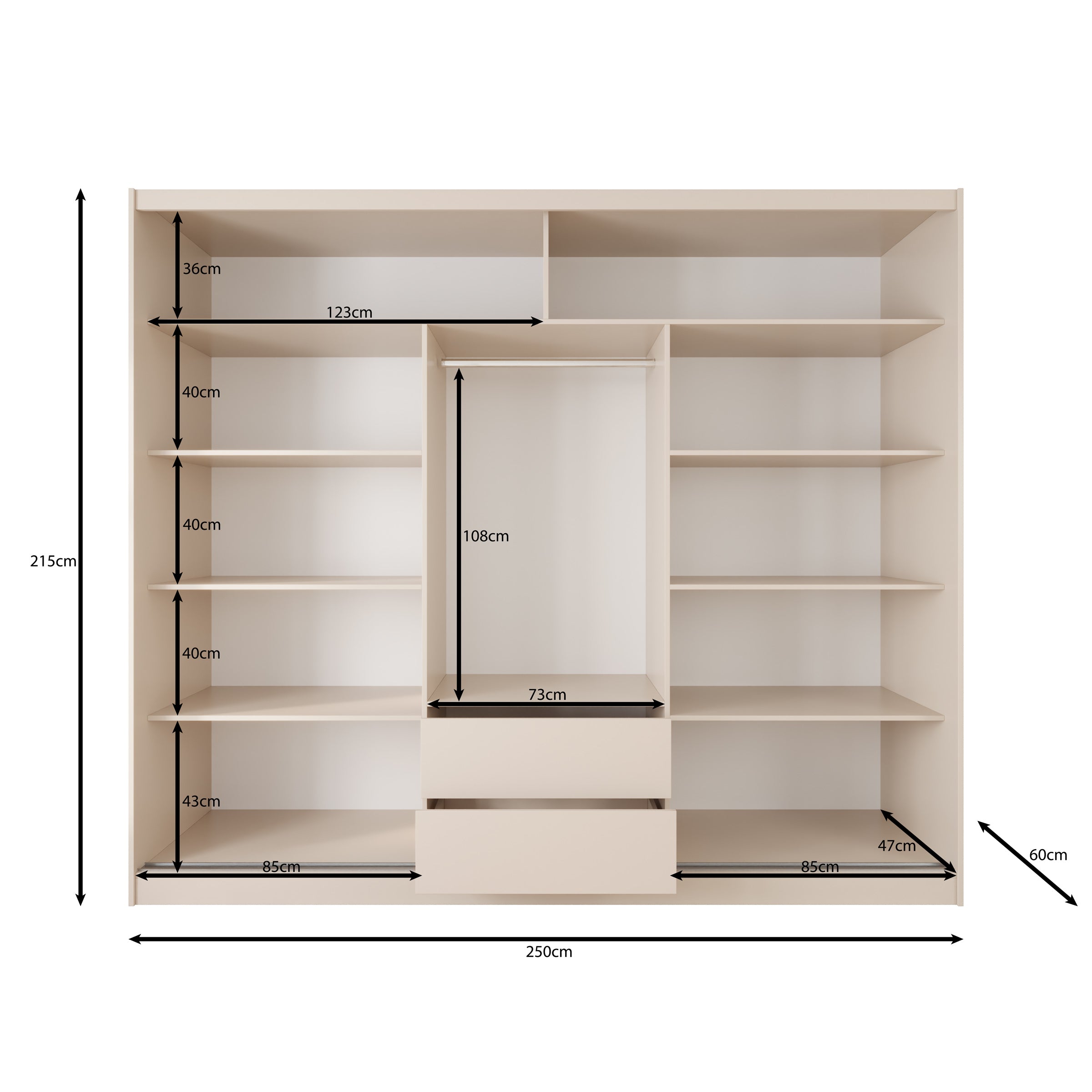 Lumivera - Kledingkast met schuifdeuren - Beige - 250x60x215