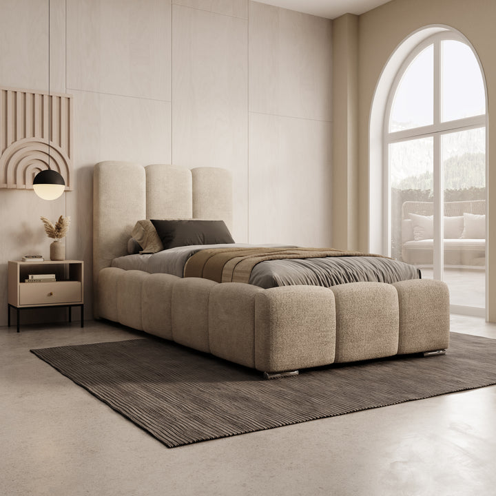 Lumo - Eenpersoonsbed met opbergruimte - Teddystof beige - 90x200 cm