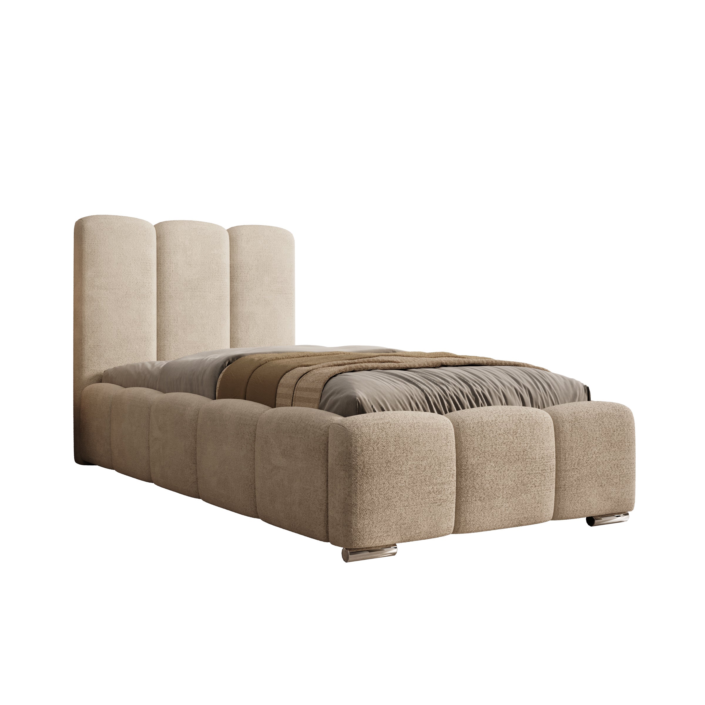 Lumo - Eenpersoonsbed met opbergruimte - Teddystof beige - 90x200 cm