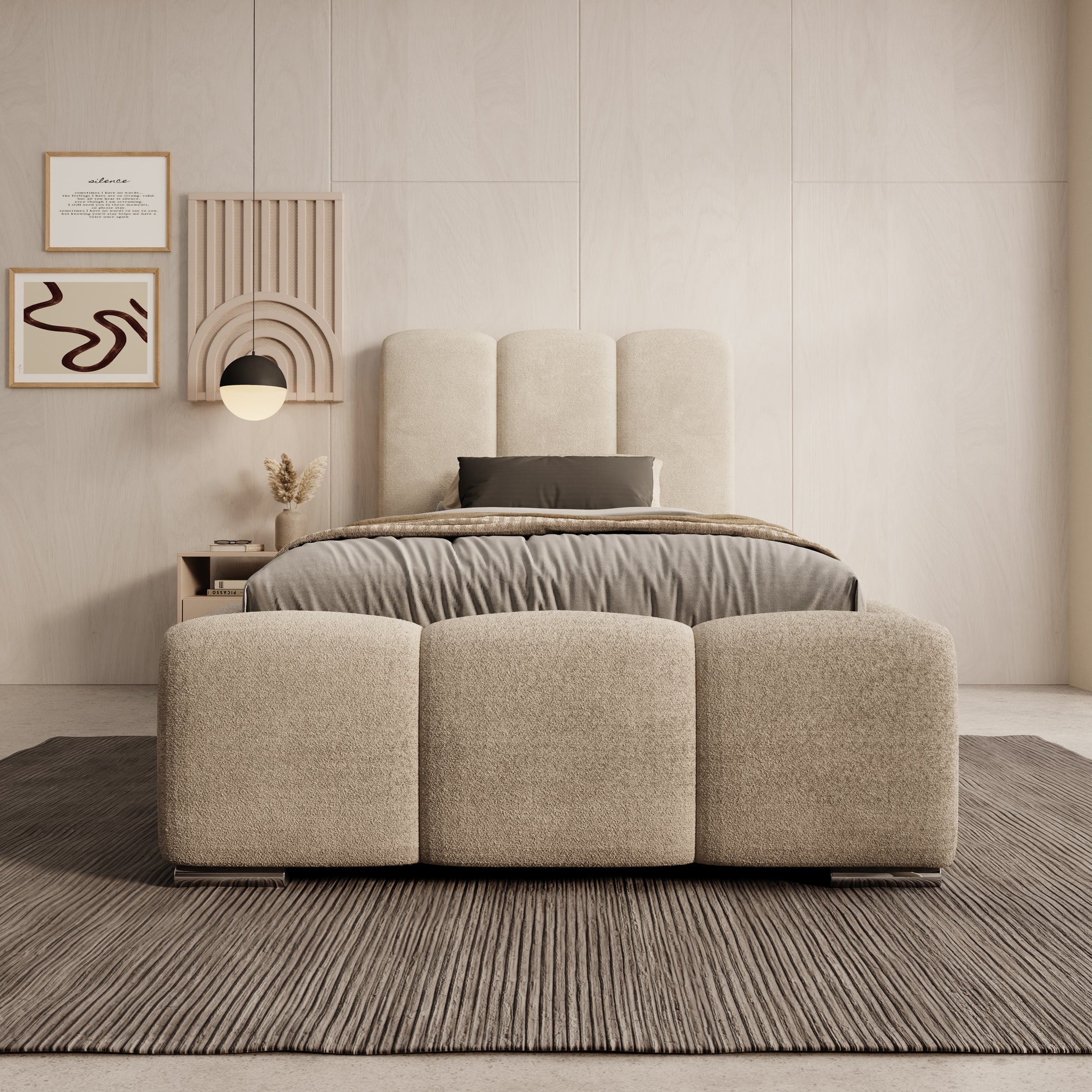 Lumo - Eenpersoonsbed met opbergruimte - Teddystof beige - 90x200 cm