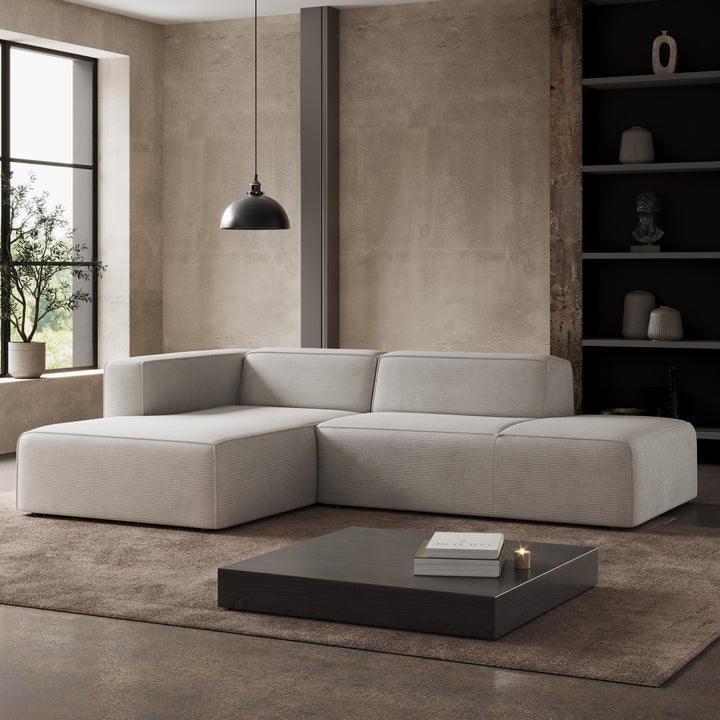 Lumvar - Hoekbank 3-zits met chaise longue - Ribstof beige - Links