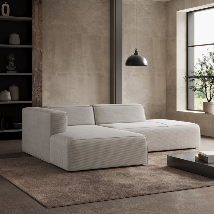Lumvar - Hoekbank 3-zits met chaise longue - Ribstof beige - Links