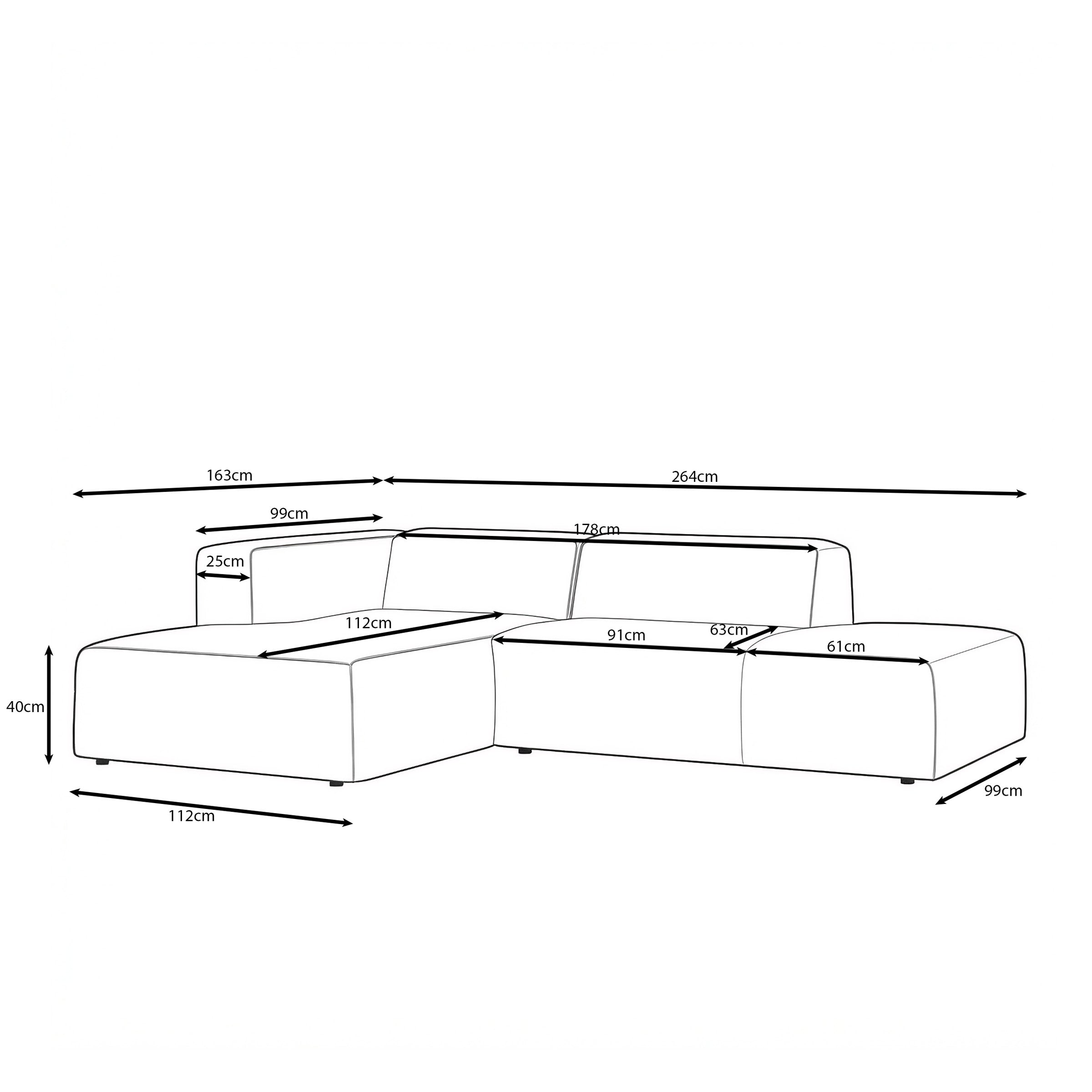 Lumvar - Hoekbank 3-zits met chaise longue - Ribstof beige - Links