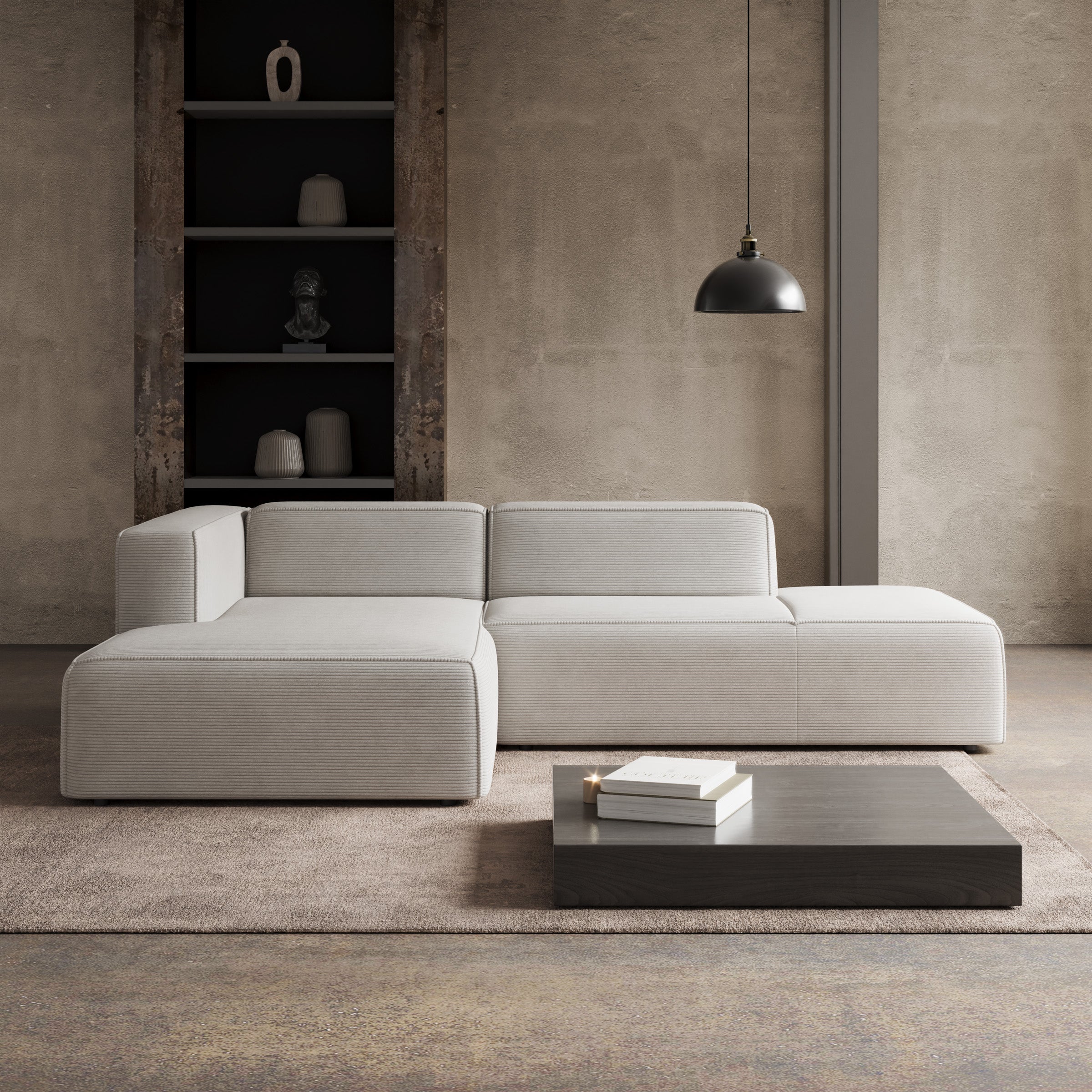 Lumvar - Hoekbank 3-zits met chaise longue - Ribstof beige - Links