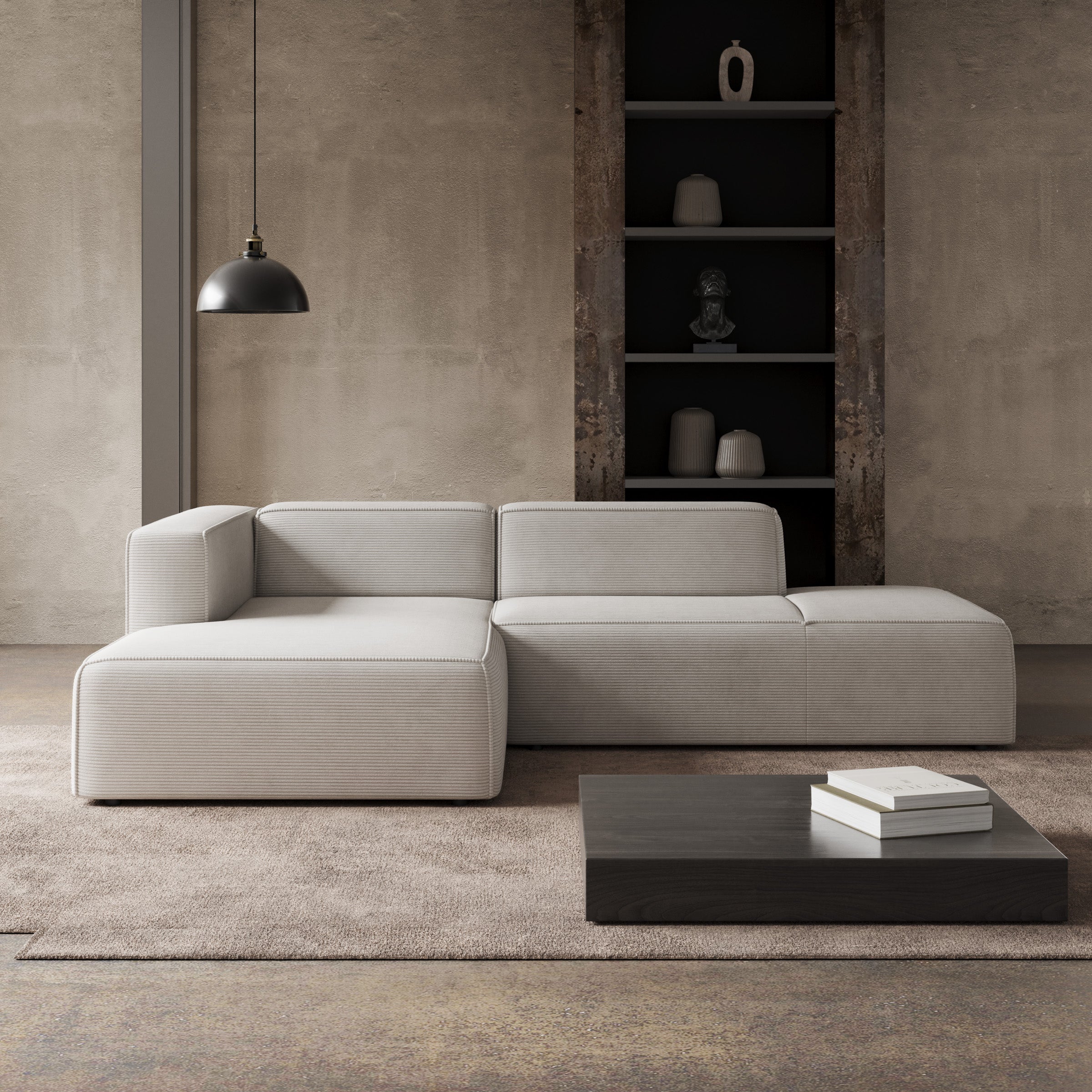 Lumvar - Hoekbank 3-zits met chaise longue - Ribstof beige - Links