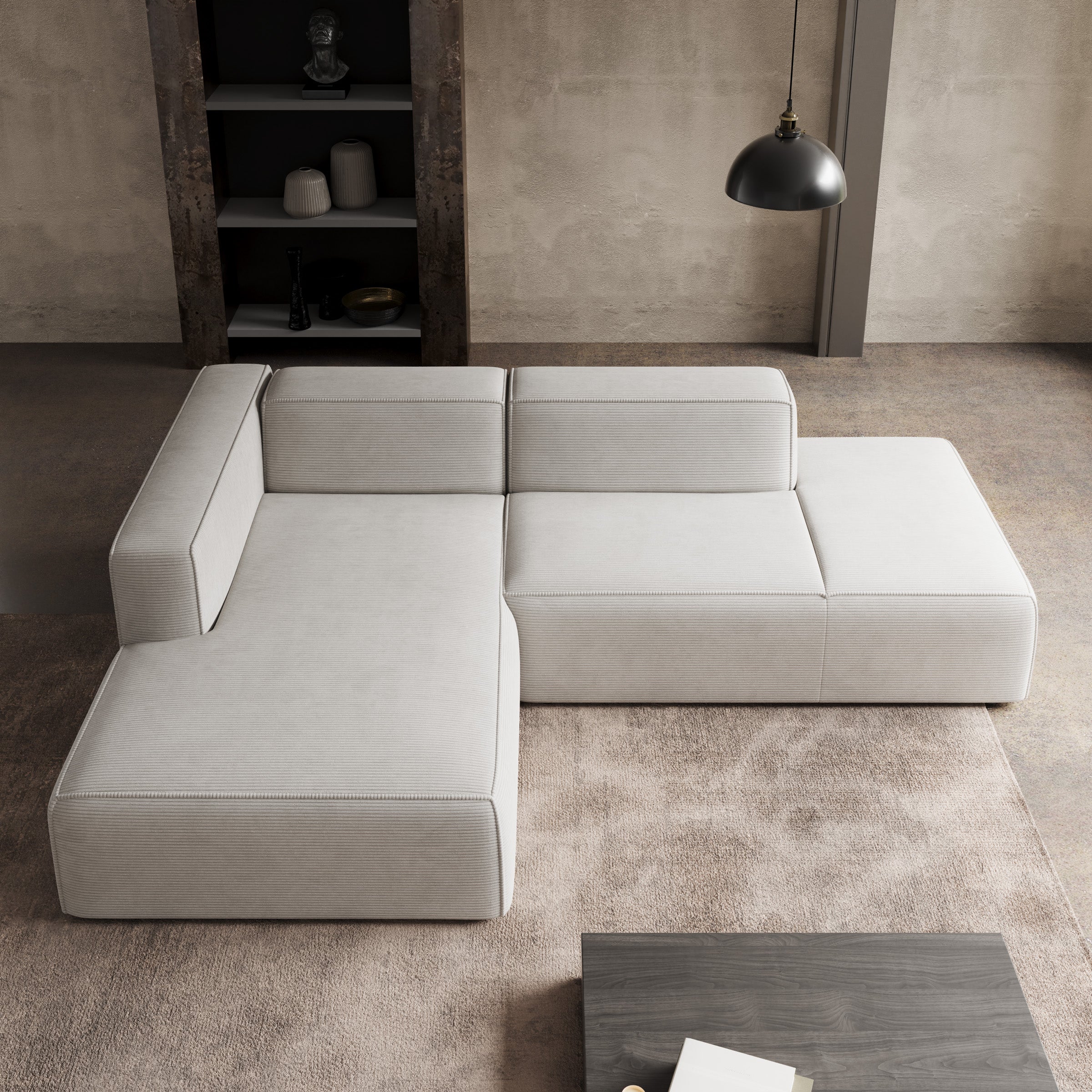 Lumvar - Hoekbank 3-zits met chaise longue - Ribstof beige - Links