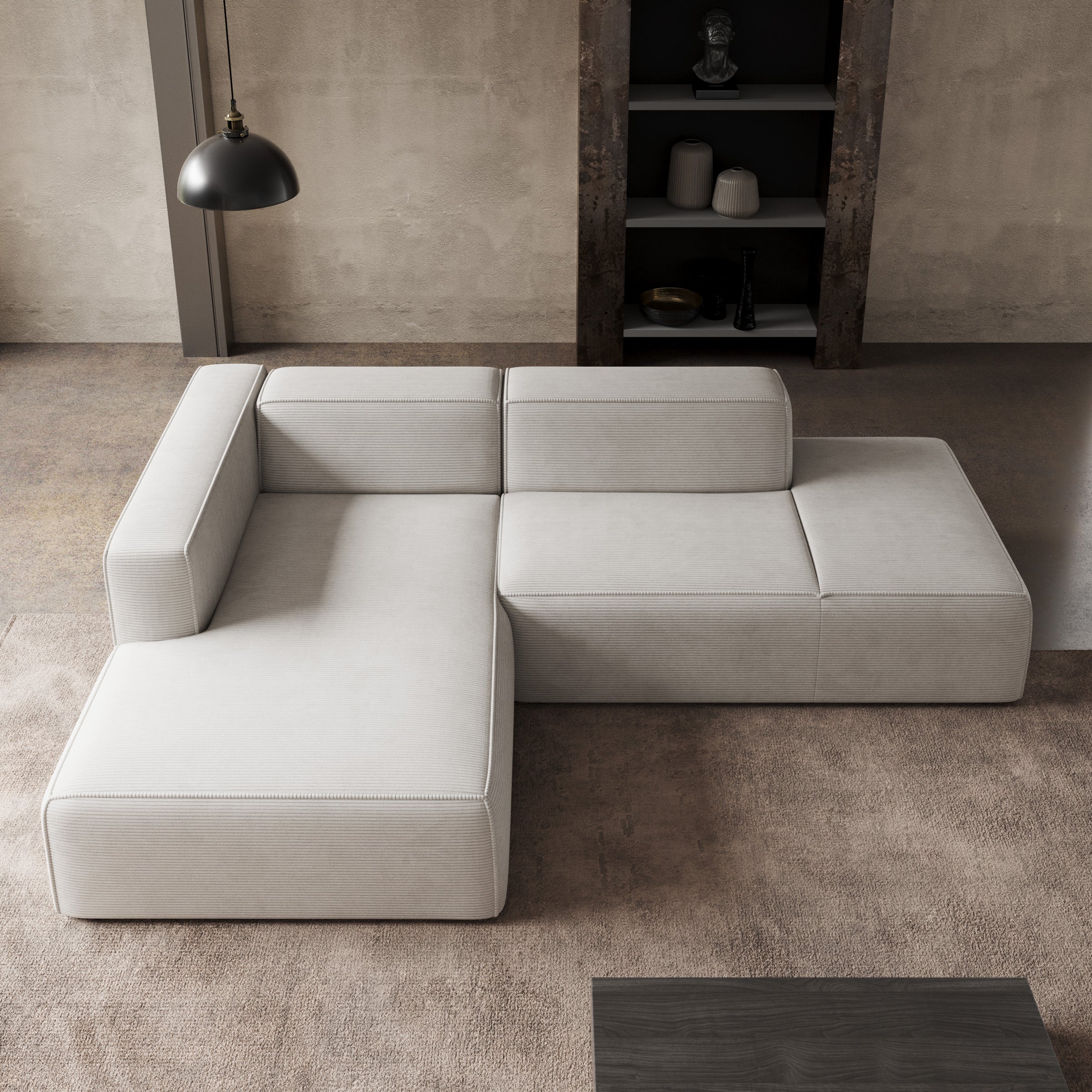Lumvar - Hoekbank 3-zits met chaise longue - Ribstof beige - Links