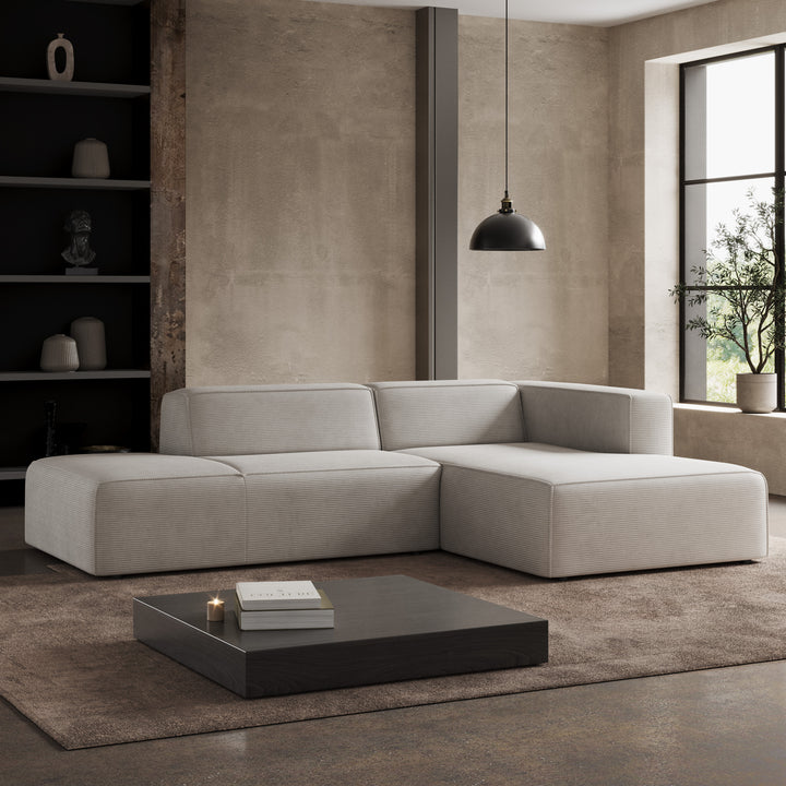 Lumvar - Hoekbank 3-zits met chaise longue - Ribstof beige - Rechts