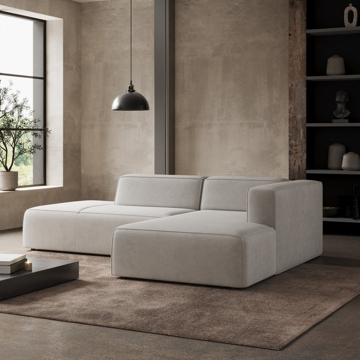 Lumvar - Hoekbank 3-zits met chaise longue - Ribstof beige - Rechts
