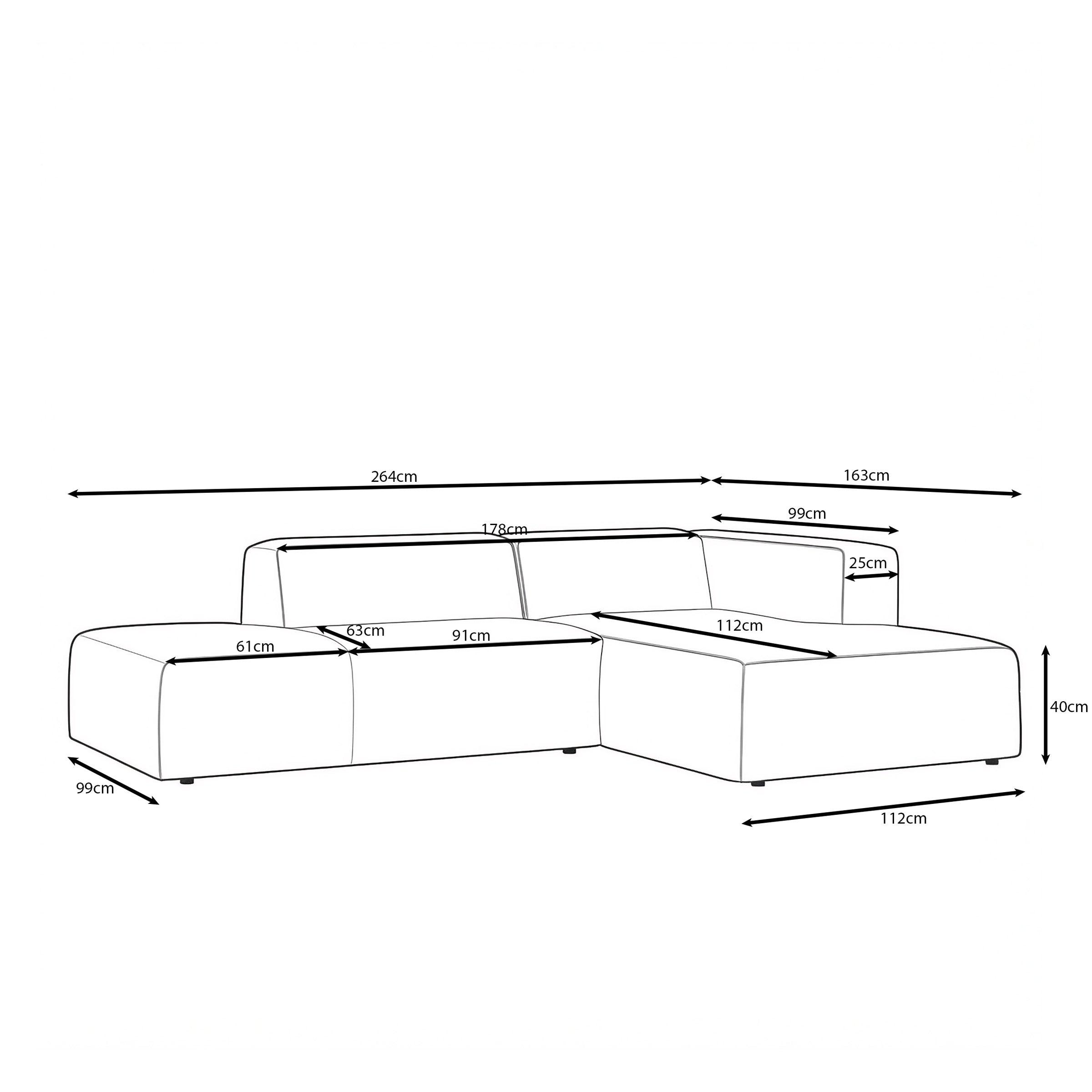 Lumvar - Hoekbank 3-zits met chaise longue - Ribstof beige - Rechts