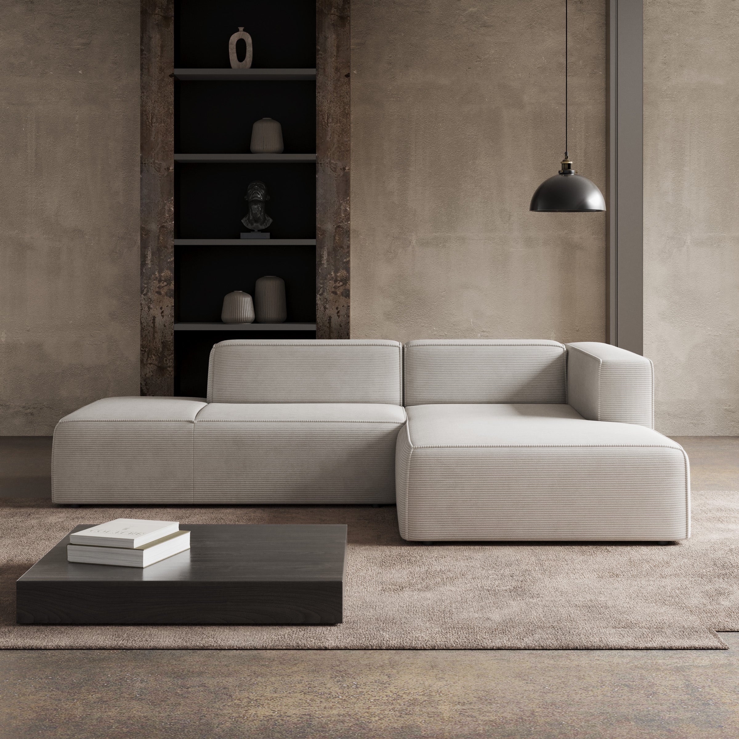 Lumvar - Hoekbank 3-zits met chaise longue - Ribstof beige - Rechts