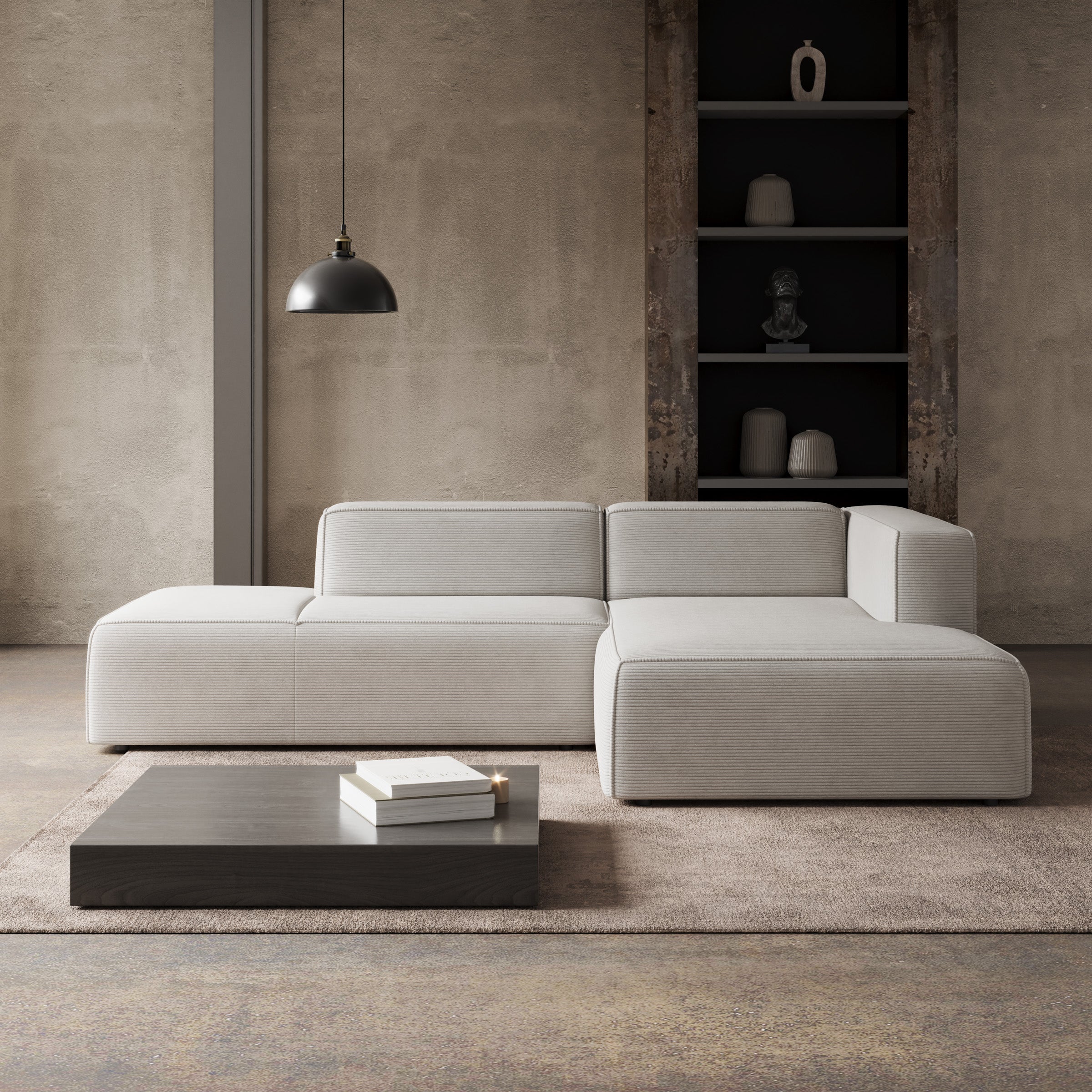 Lumvar - Hoekbank 3-zits met chaise longue - Ribstof beige - Rechts