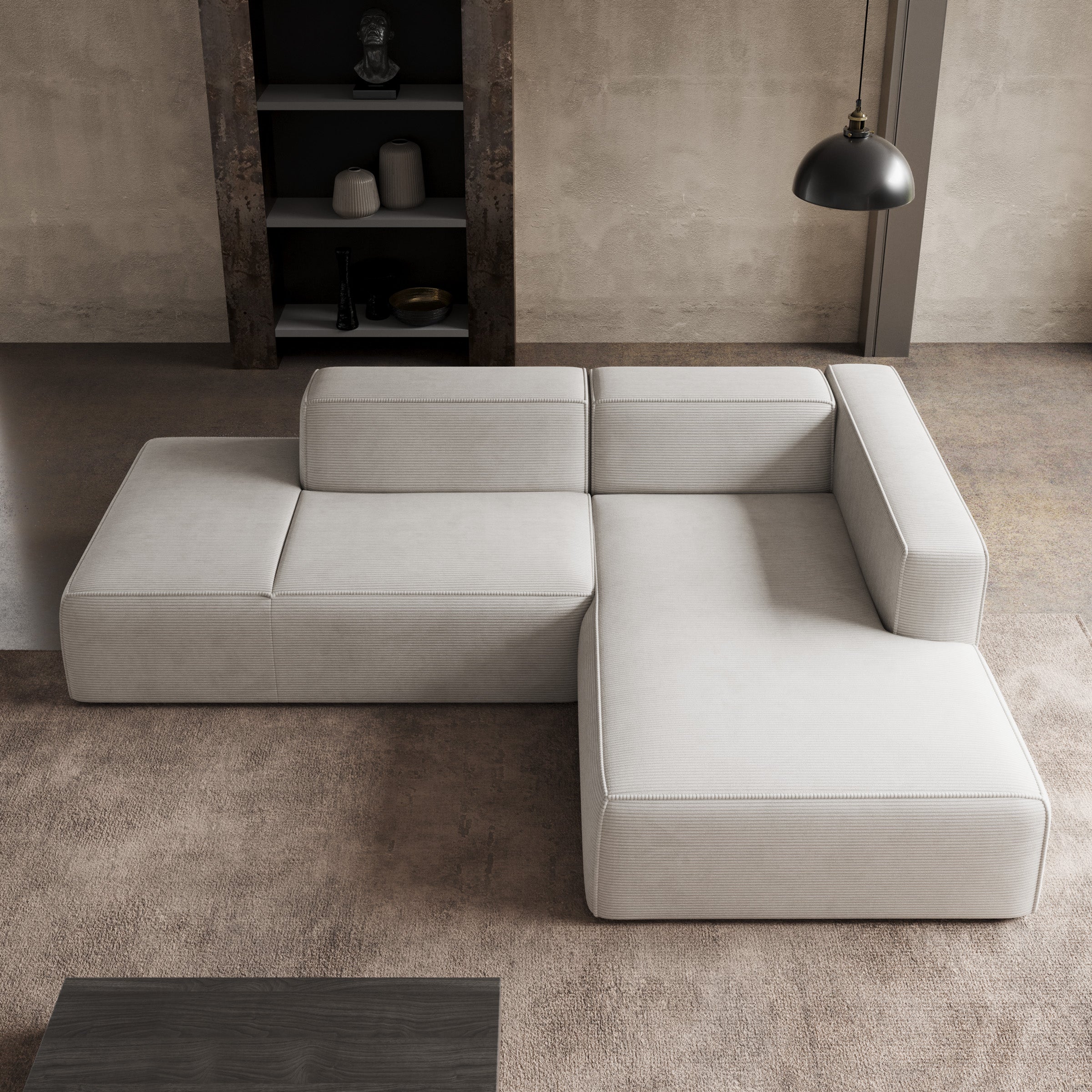 Lumvar - Hoekbank 3-zits met chaise longue - Ribstof beige - Rechts