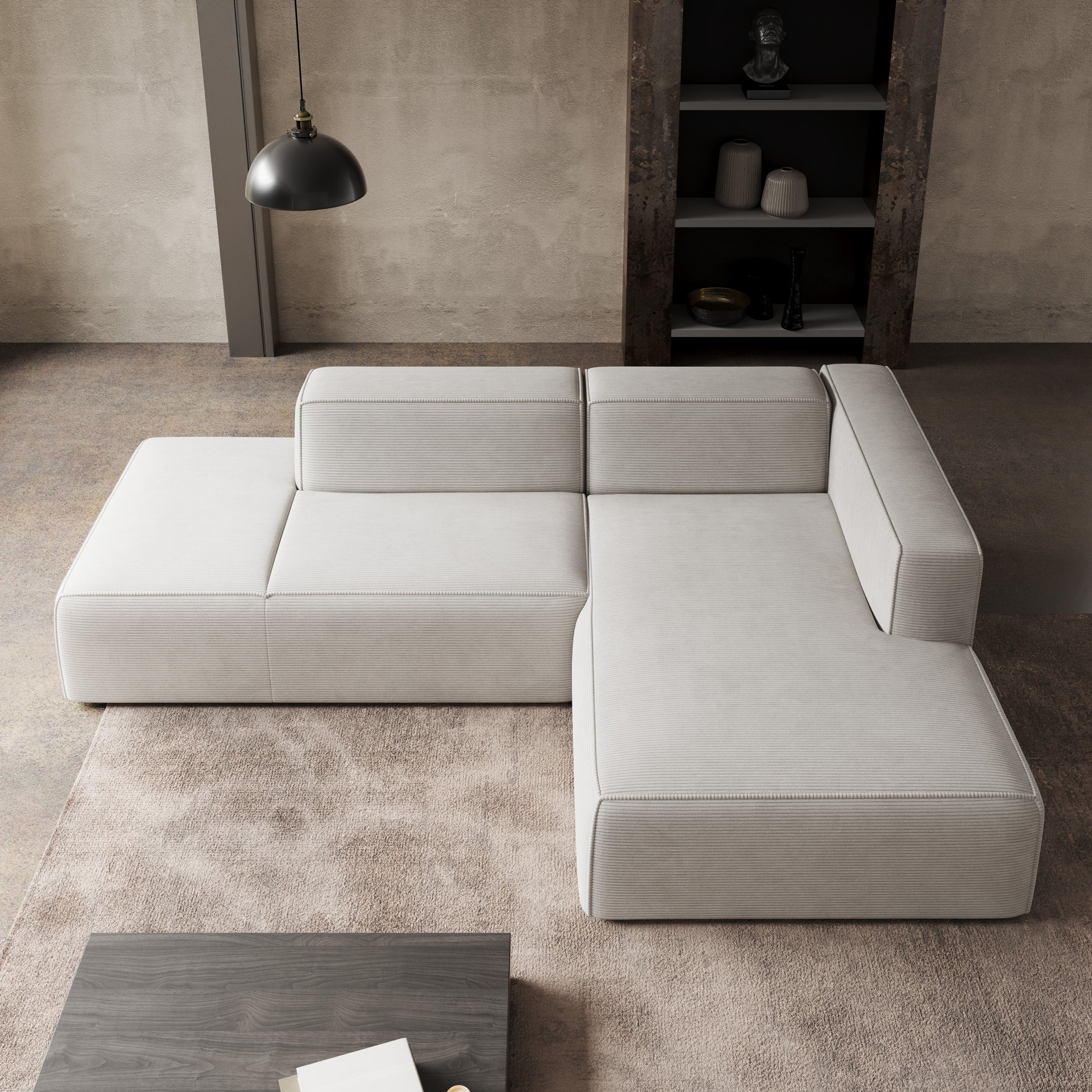 Lumvar - Hoekbank 3-zits met chaise longue - Ribstof beige - Rechts