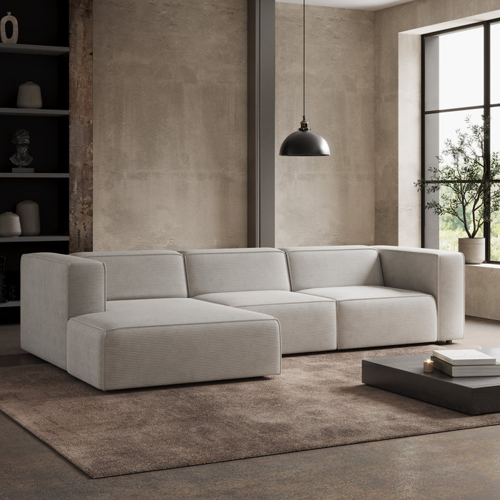 Lumvar L - Hoekbank 4-zits met chaise longue - Ribstof beige - Links