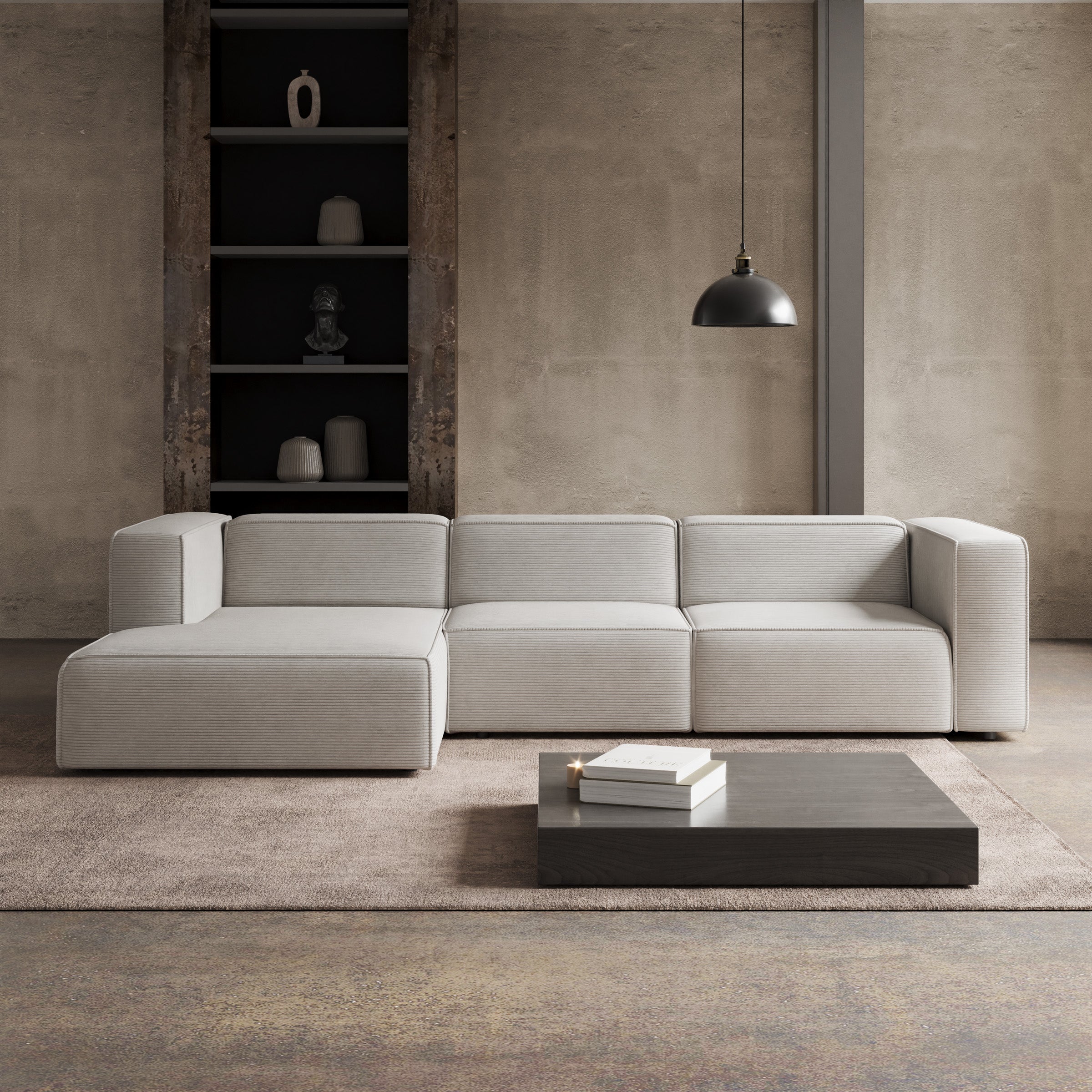 Lumvar L - Hoekbank 4-zits met chaise longue - Ribstof beige - Links