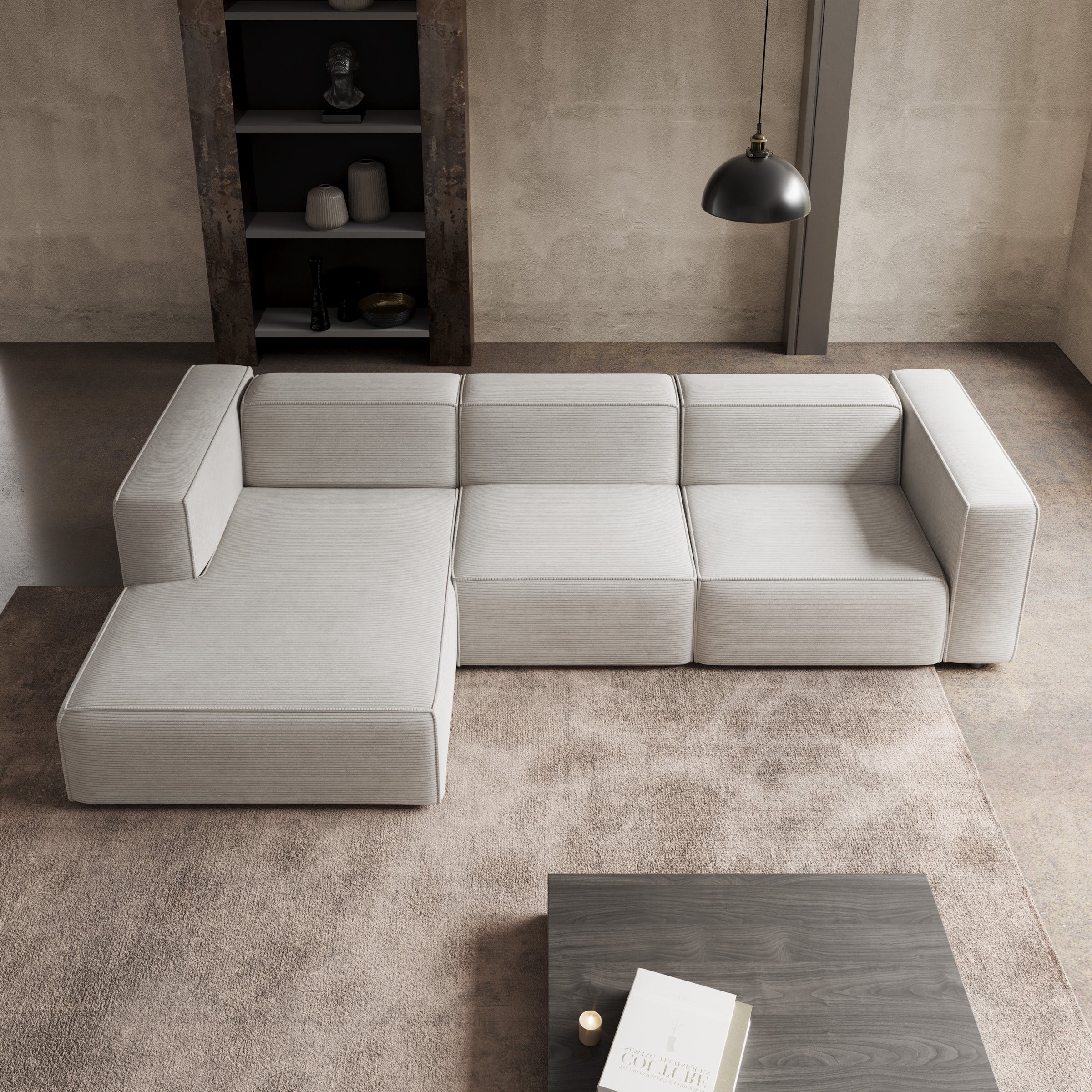 Lumvar L - Hoekbank 4-zits met chaise longue - Ribstof beige - Links