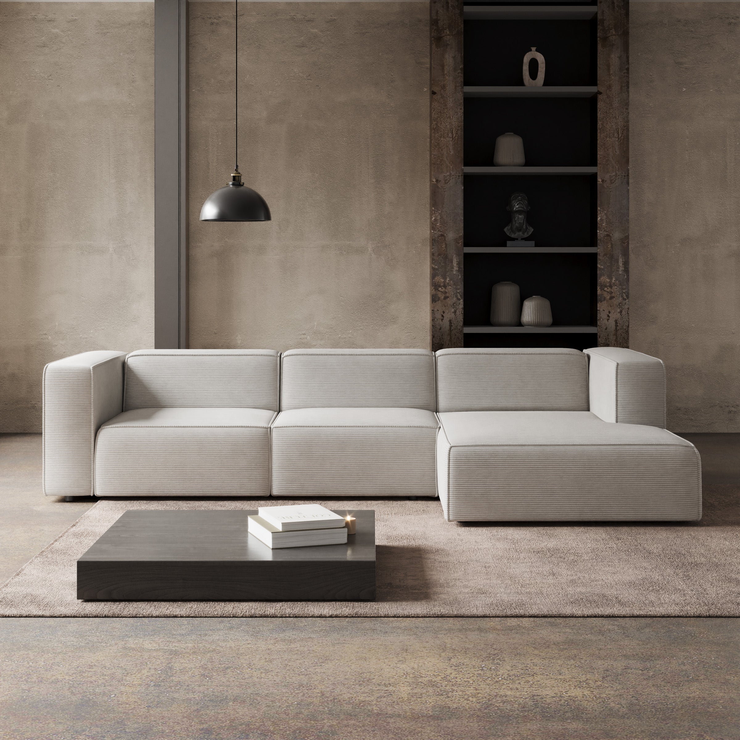 Lumvar L - Hoekbank 4-zits met chaise longue - Ribstof beige - Rechts