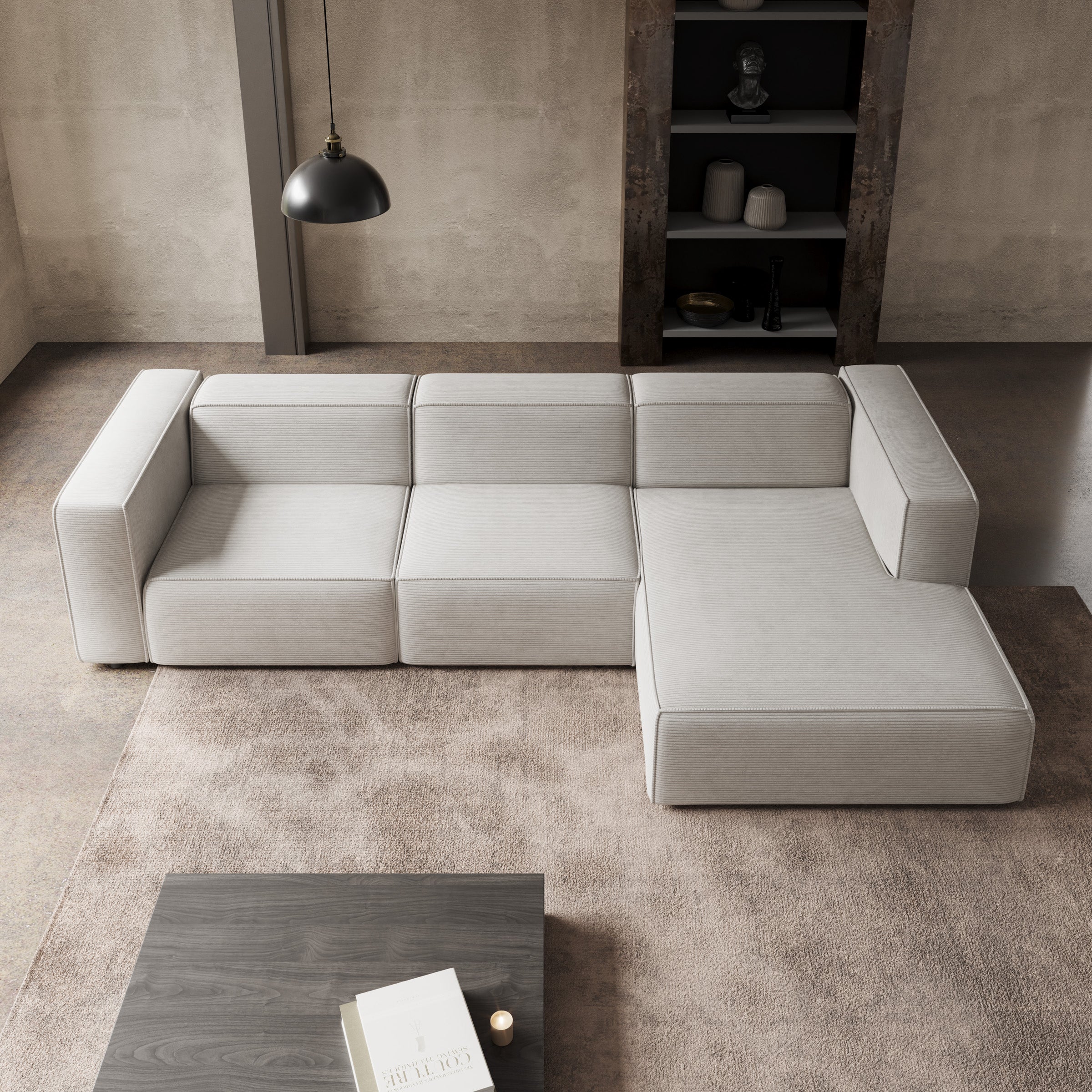 Lumvar L - Hoekbank 4-zits met chaise longue - Ribstof beige - Rechts