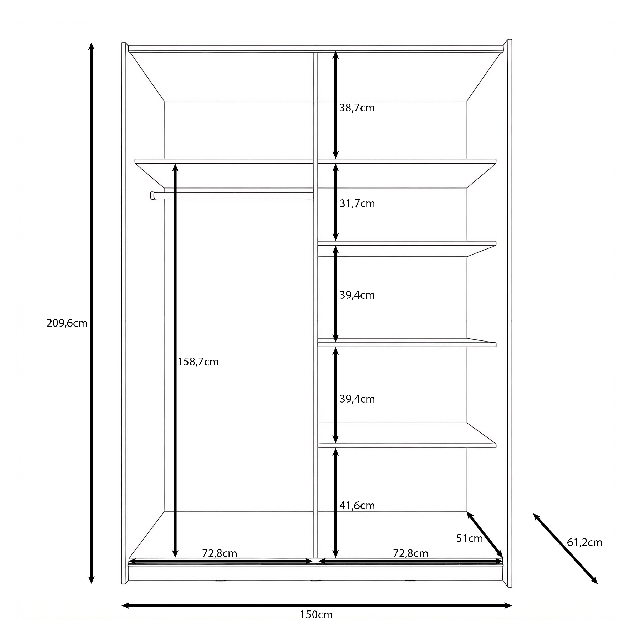 Lurea - Kledingkast met schuifdeuren - Beige - 150x61x210 cm