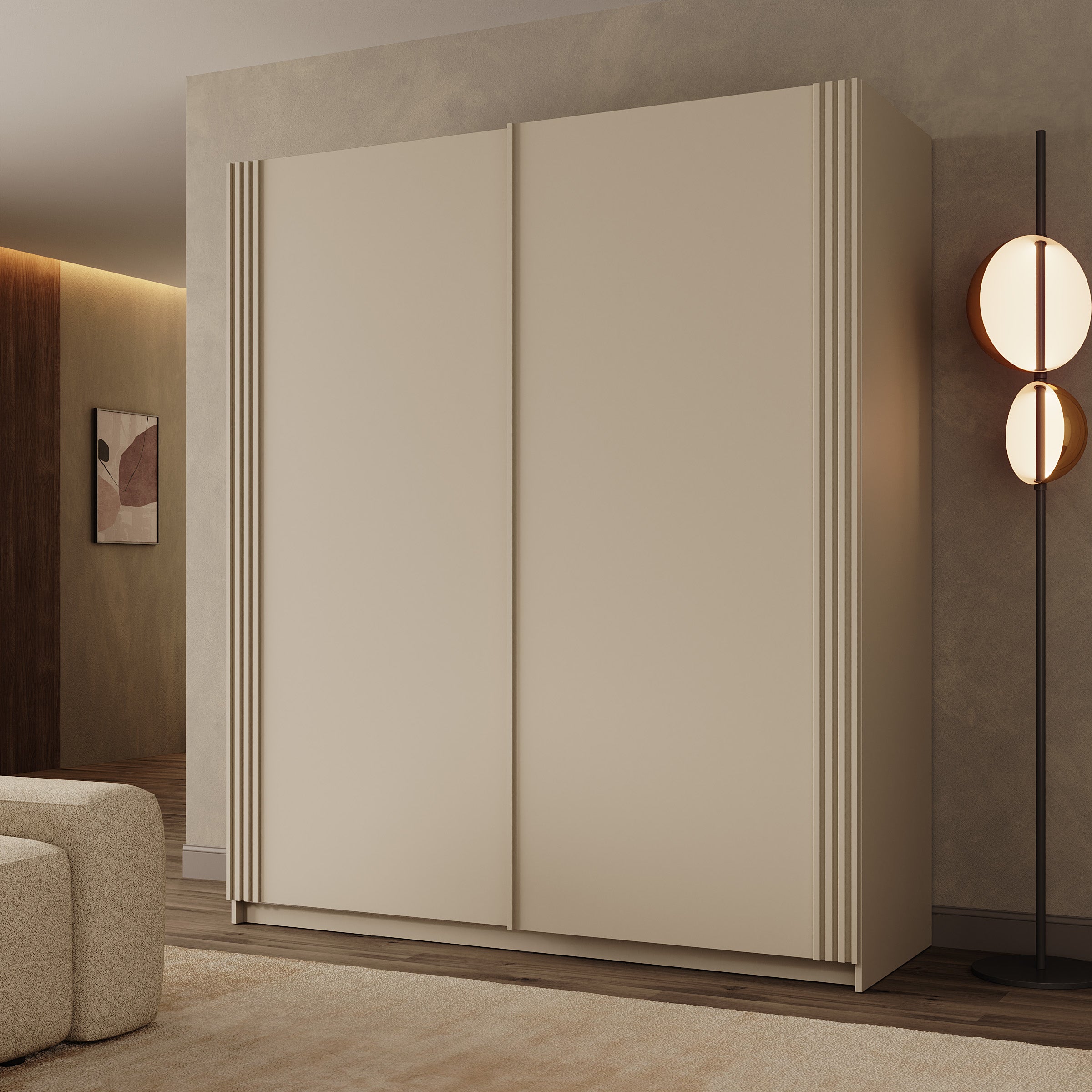 Lurea - Kledingkast met schuifdeuren - Beige - 180x61x210 cm